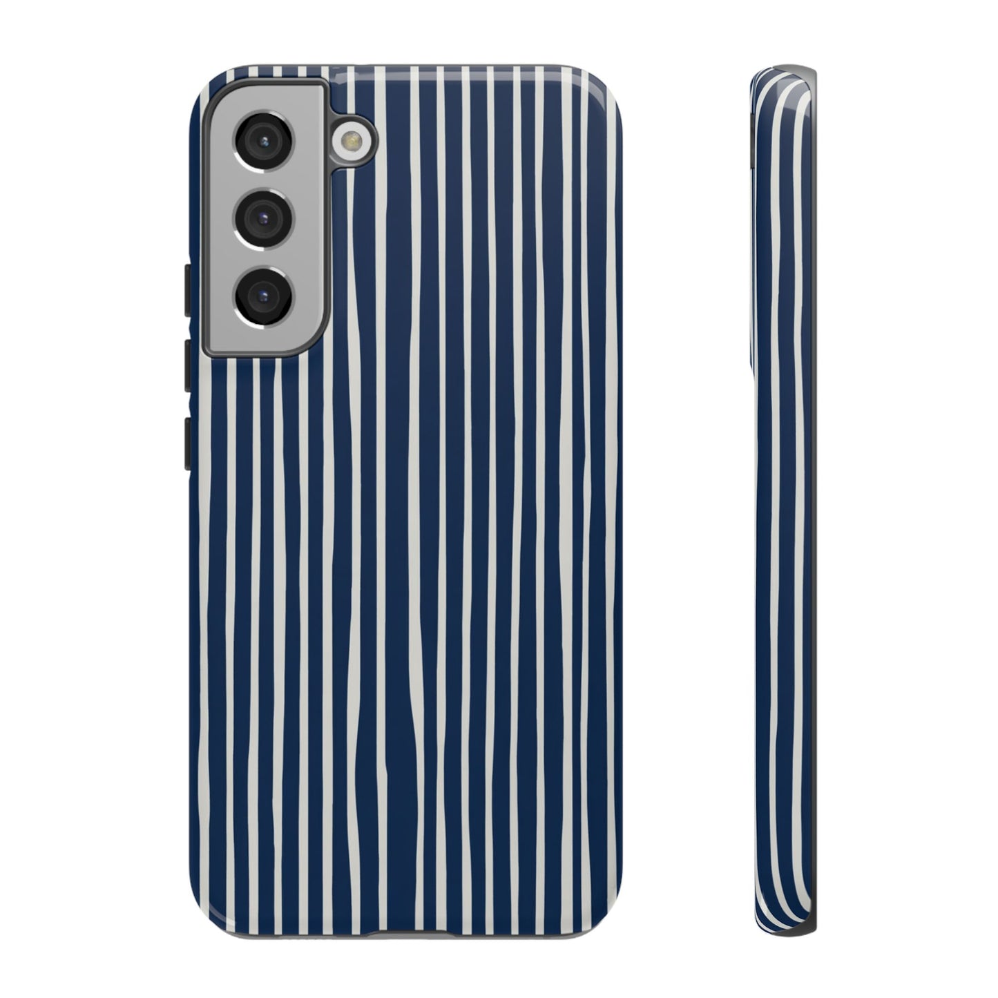 Navy Striped Phone Case | Minimalist Blue and White Stripe Design, Nautical Aesthetic Protective Cover