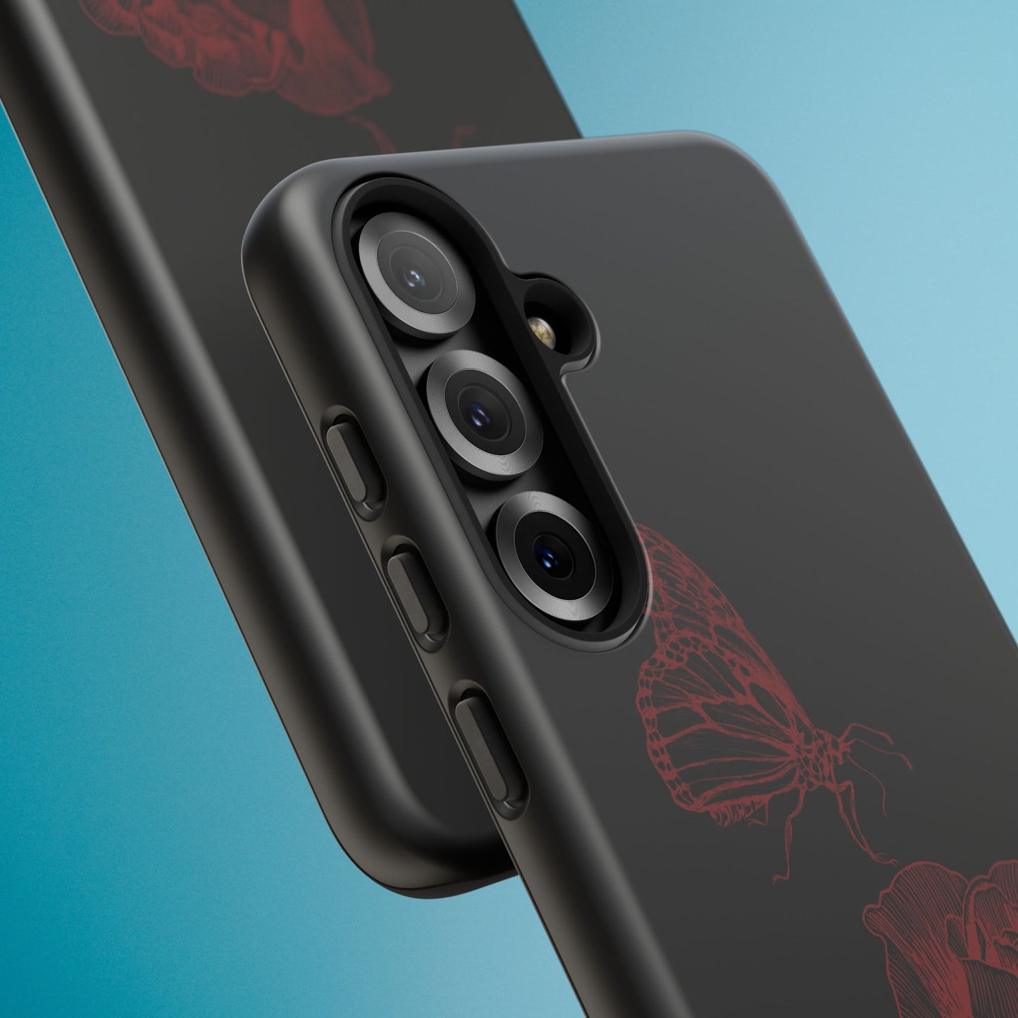 Black Rose and Butterfly Phone Case - Dark Academia Aesthetic Gothic iPhone, Galaxy and Pixel Cover