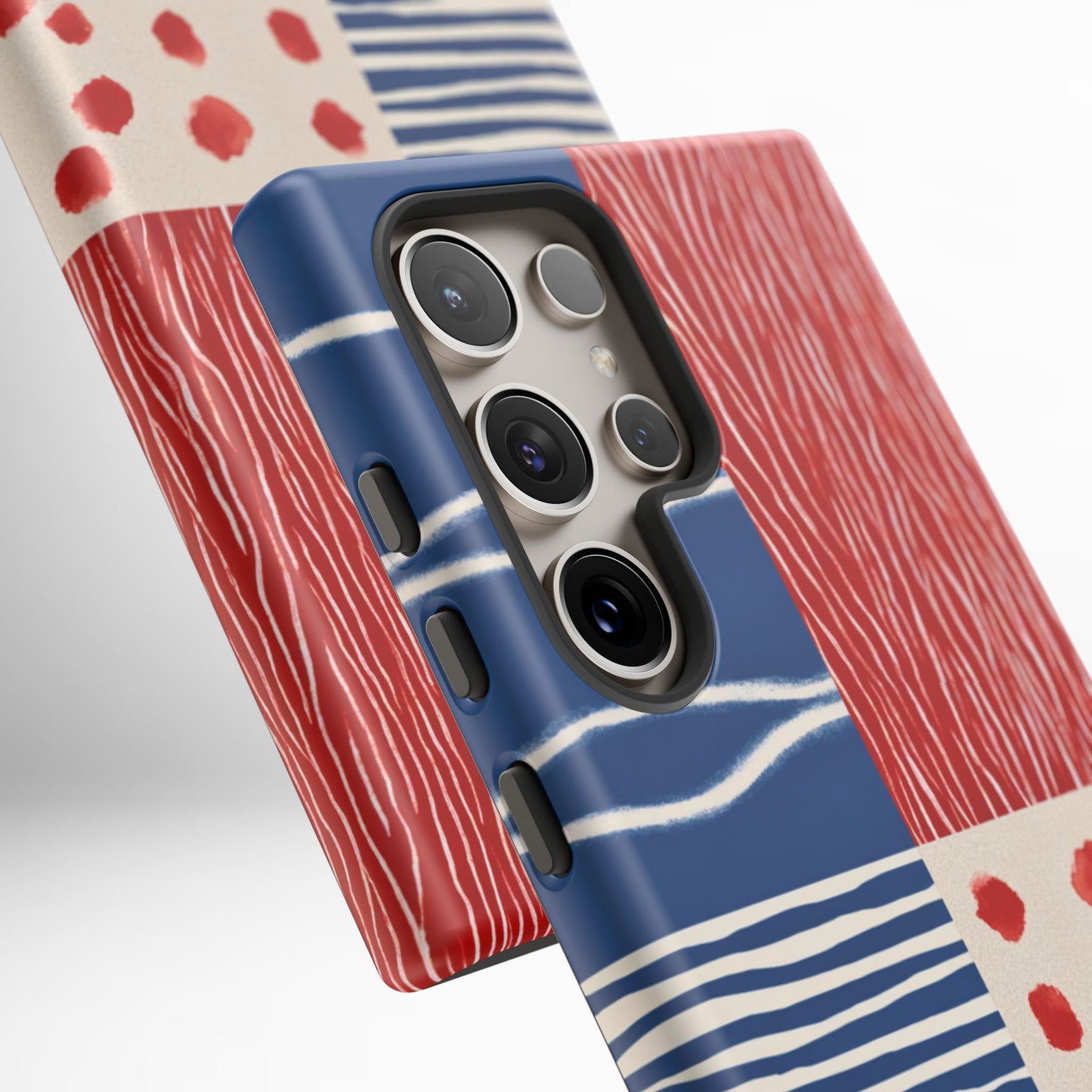 Abstract Geometric Phone Case | Red, Blue & White Pattern Cover for iPhone, Galaxy, Pixel