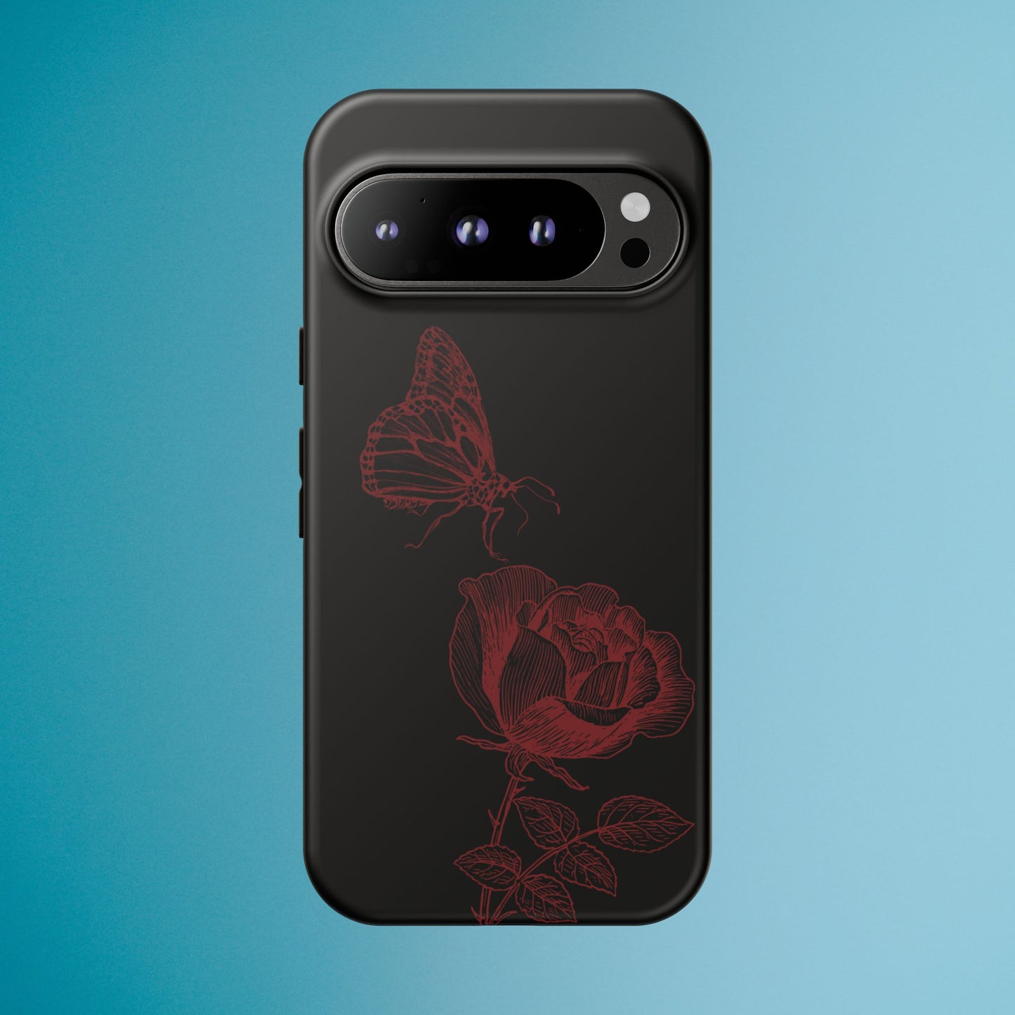 Black Rose and Butterfly Phone Case - Dark Academia Aesthetic Gothic iPhone, Galaxy and Pixel Cover