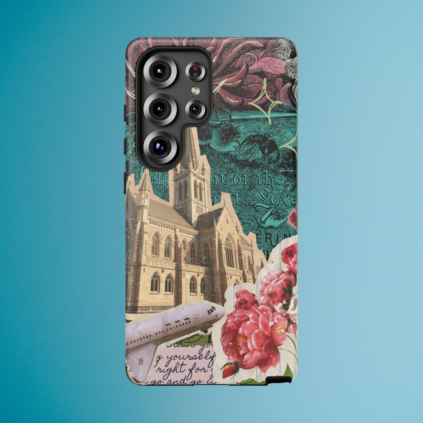 Gothic Cathedral Phone Case, Dark Academia Aesthetic, Fall Floral Art iPhone Samsung Pixel Cover, Scrapbook Vintage Phone Case Design