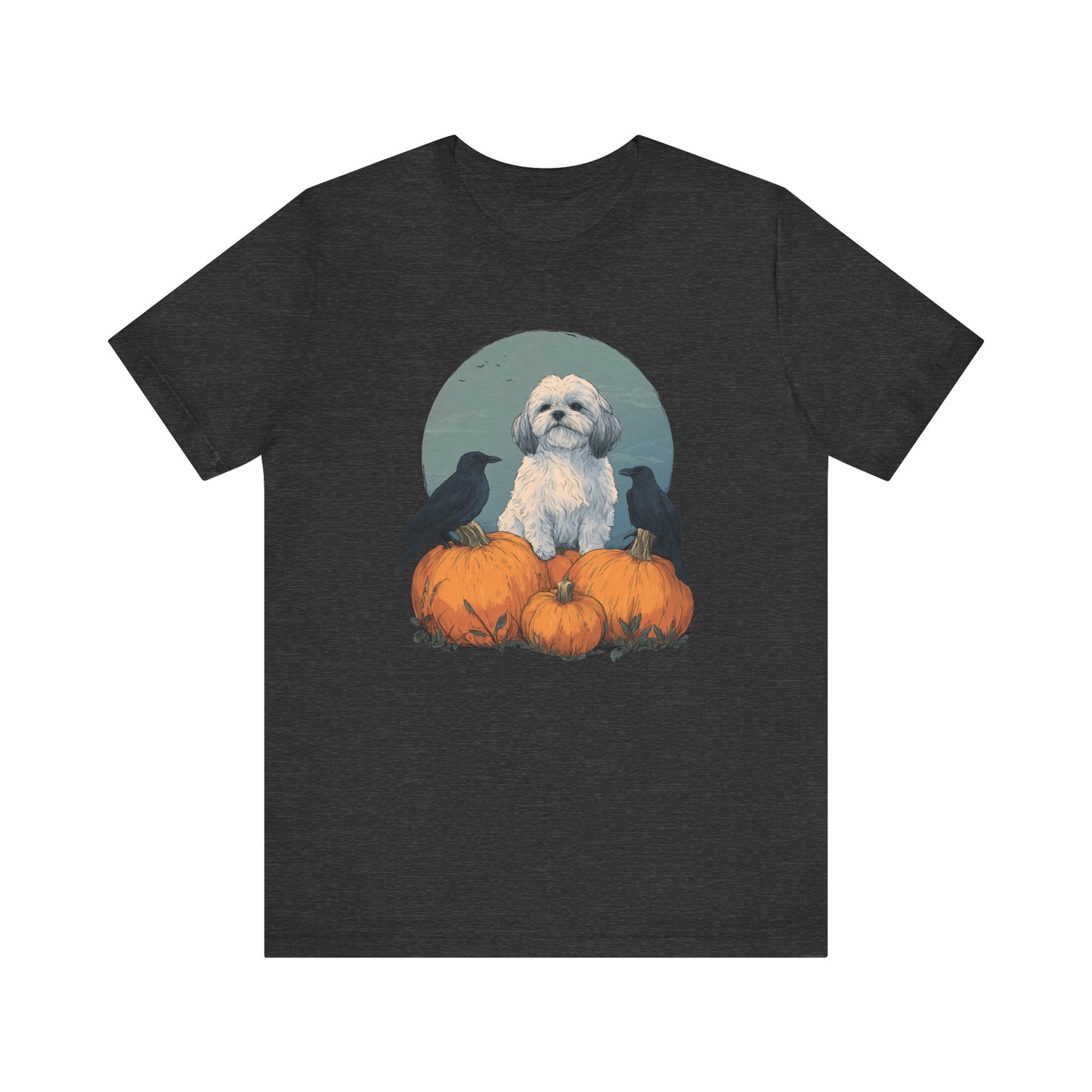Shih Tzu T-Shirt Fall Dog & Crow Tee, Pumpkin Pet Shirt, Halloween Dog Lover Gift, Autumn Casual Top, Cute Unisex Dog Apparel