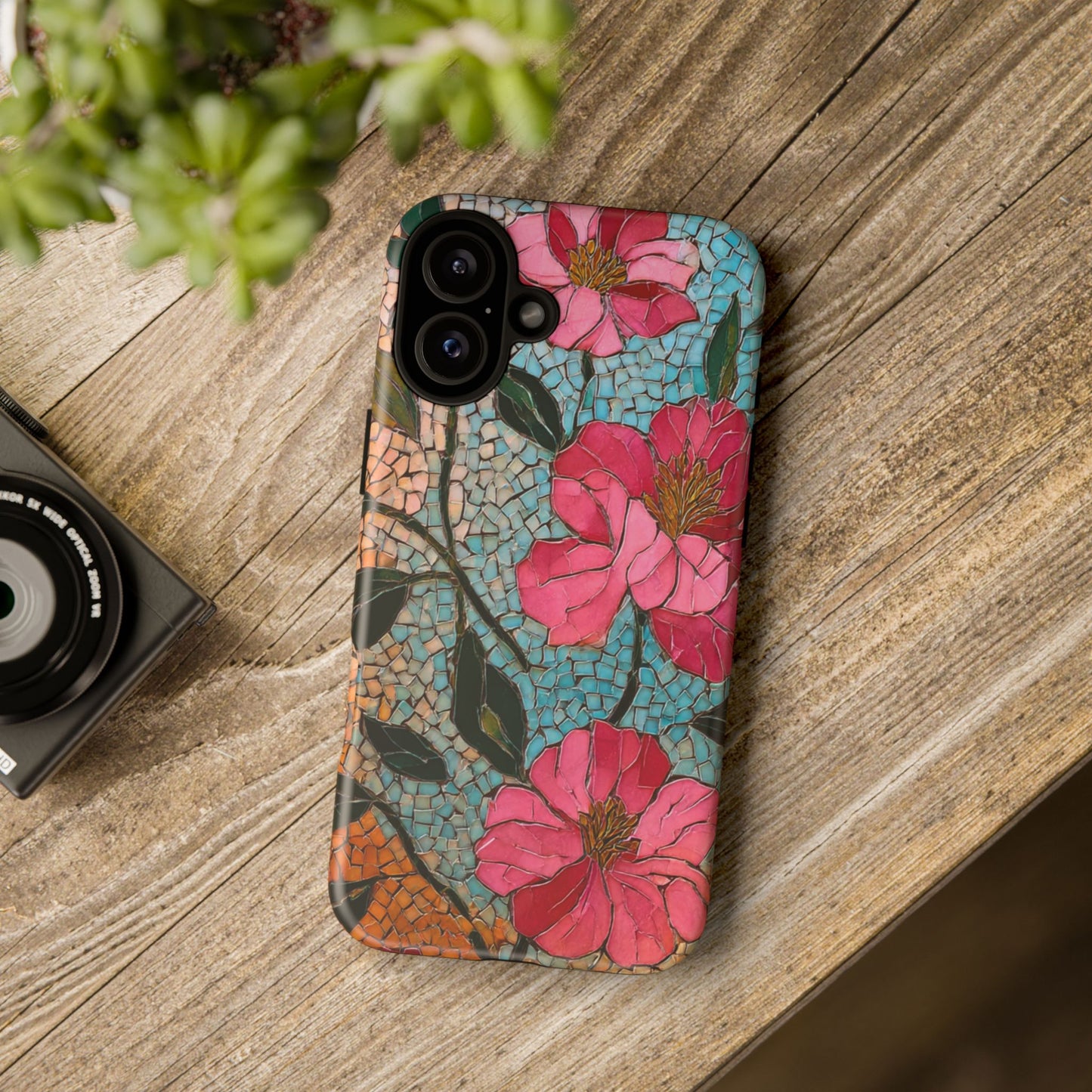 Bright Floral Mosaic Phone Case, iPhone 15 16 17 Pro Air Case, Pixel 9 Pro Cover, Samsung Galaxy 25 Pro Case