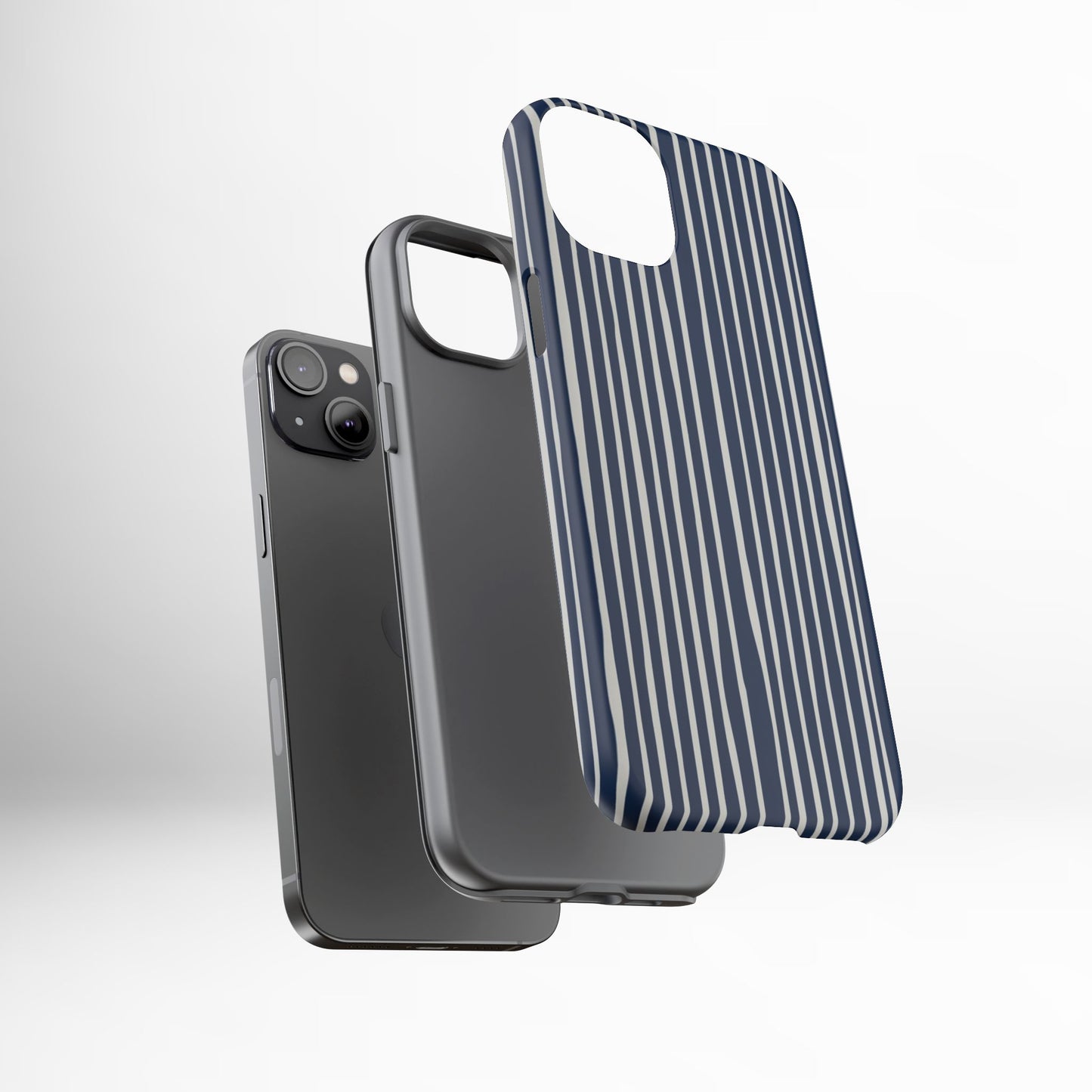 Navy Striped Phone Case | Minimalist Blue and White Stripe Design, Nautical Aesthetic Protective Cover