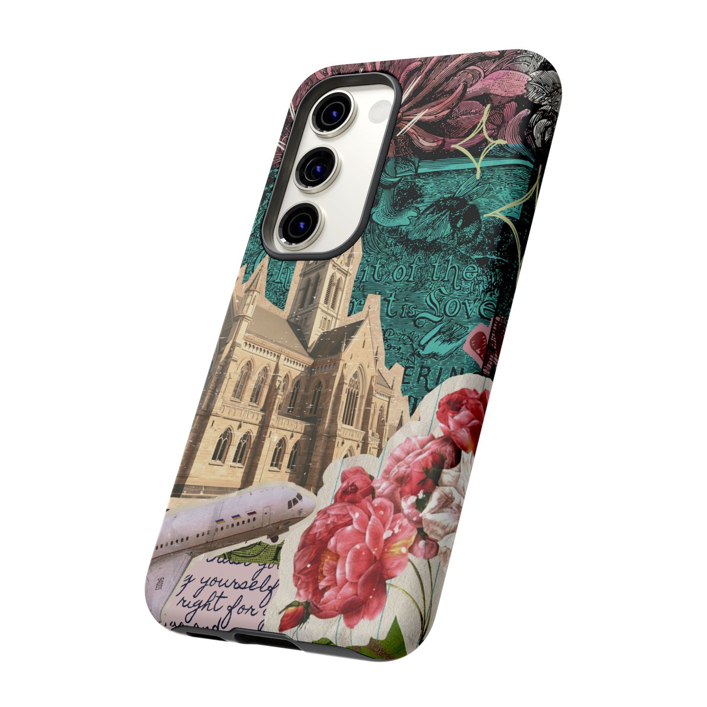 Gothic Cathedral Phone Case, Dark Academia Aesthetic, Fall Floral Art iPhone Samsung Pixel Cover, Scrapbook Vintage Phone Case Design