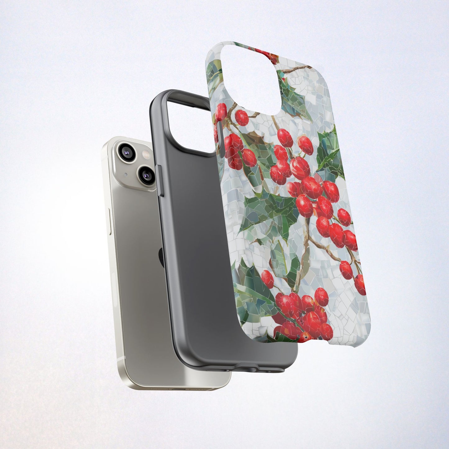 Holly Berry Phone Case, Christmas Mosaic Design, Winter Botanical Cover for iPhone Samsung Pixel