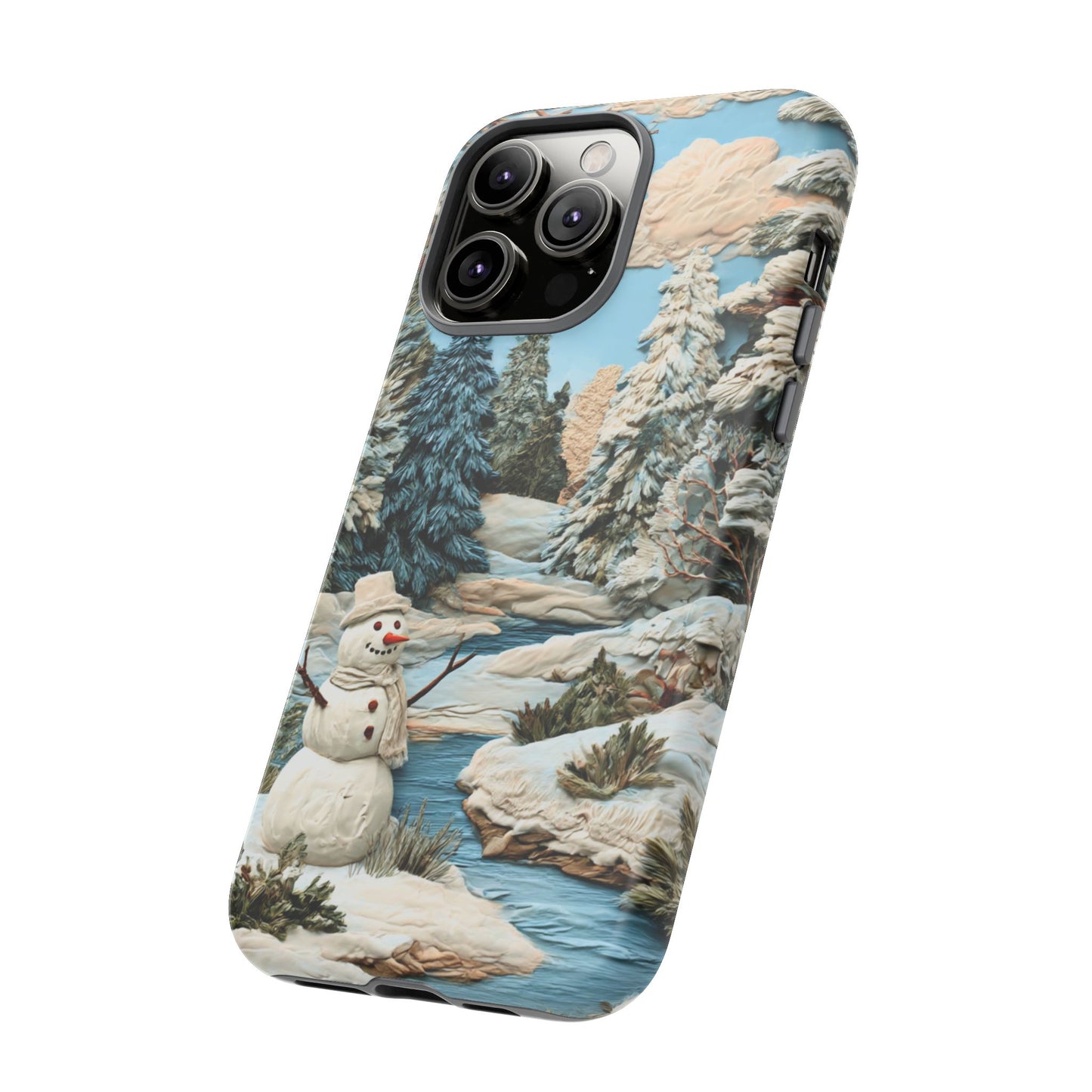Snowman Winter Scene Phone Case Christmas Holiday Cover for iPhone Samsung Pixel