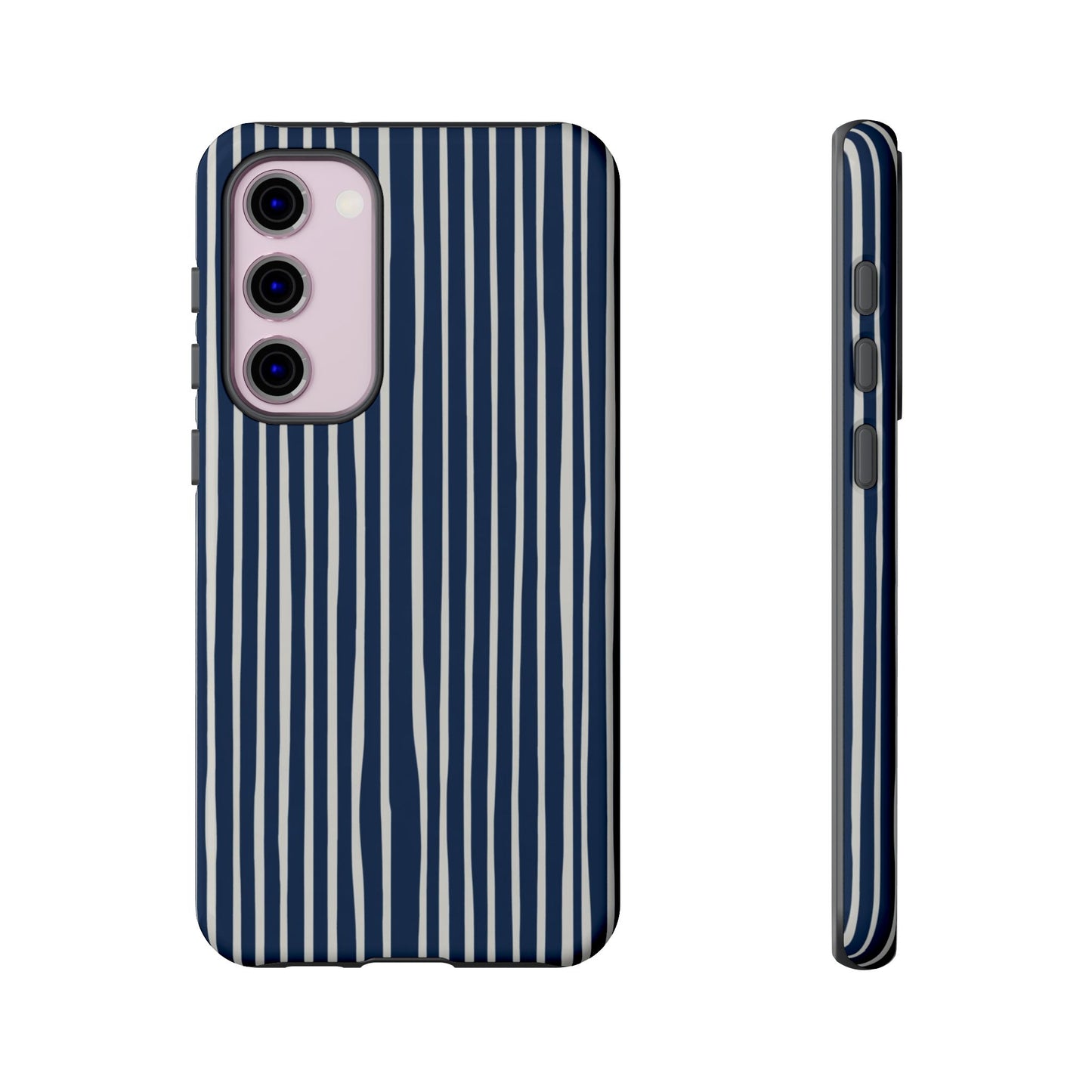 Navy Striped Phone Case | Minimalist Blue and White Stripe Design, Nautical Aesthetic Protective Cover