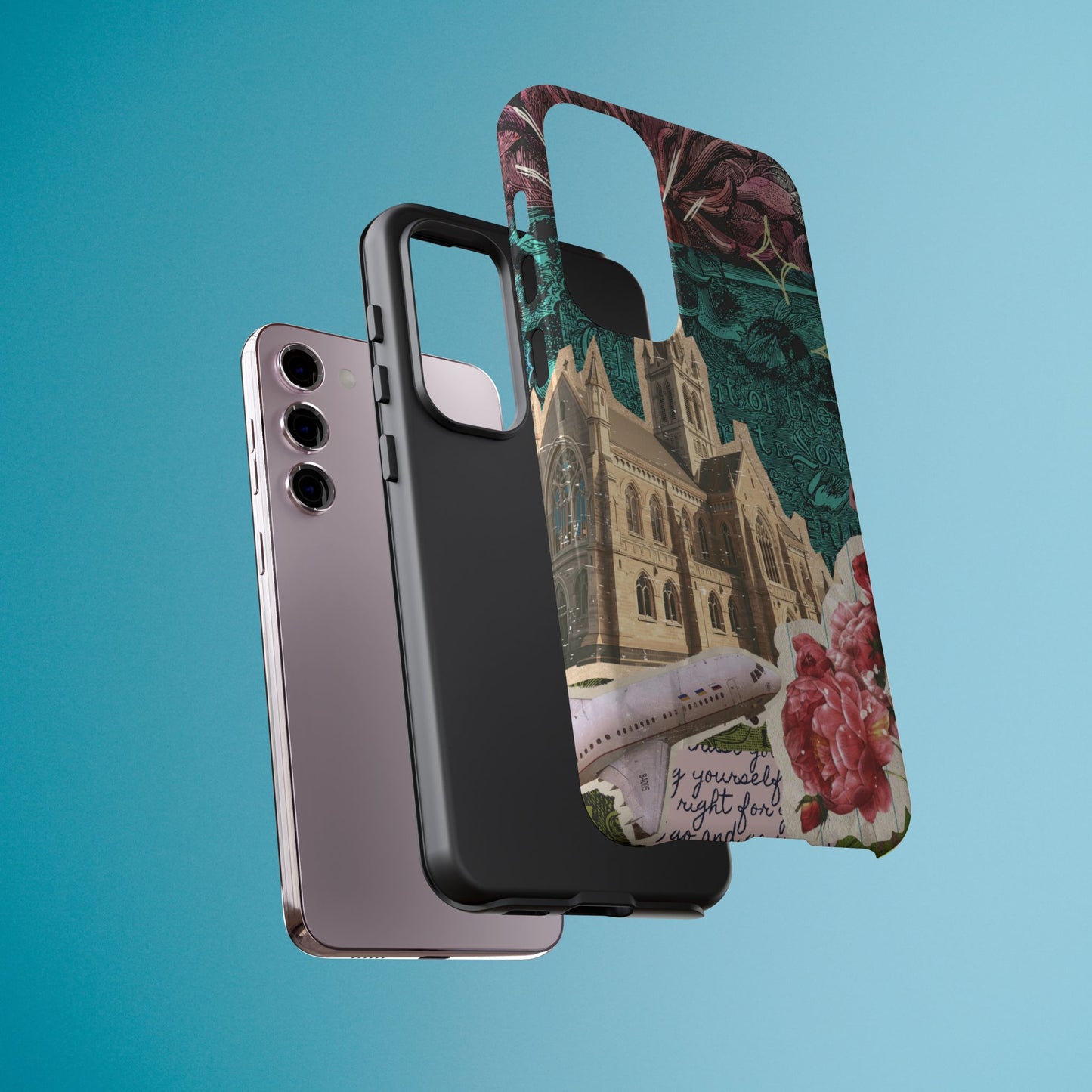 Gothic Cathedral Phone Case, Dark Academia Aesthetic, Fall Floral Art iPhone Samsung Pixel Cover, Scrapbook Vintage Phone Case Design