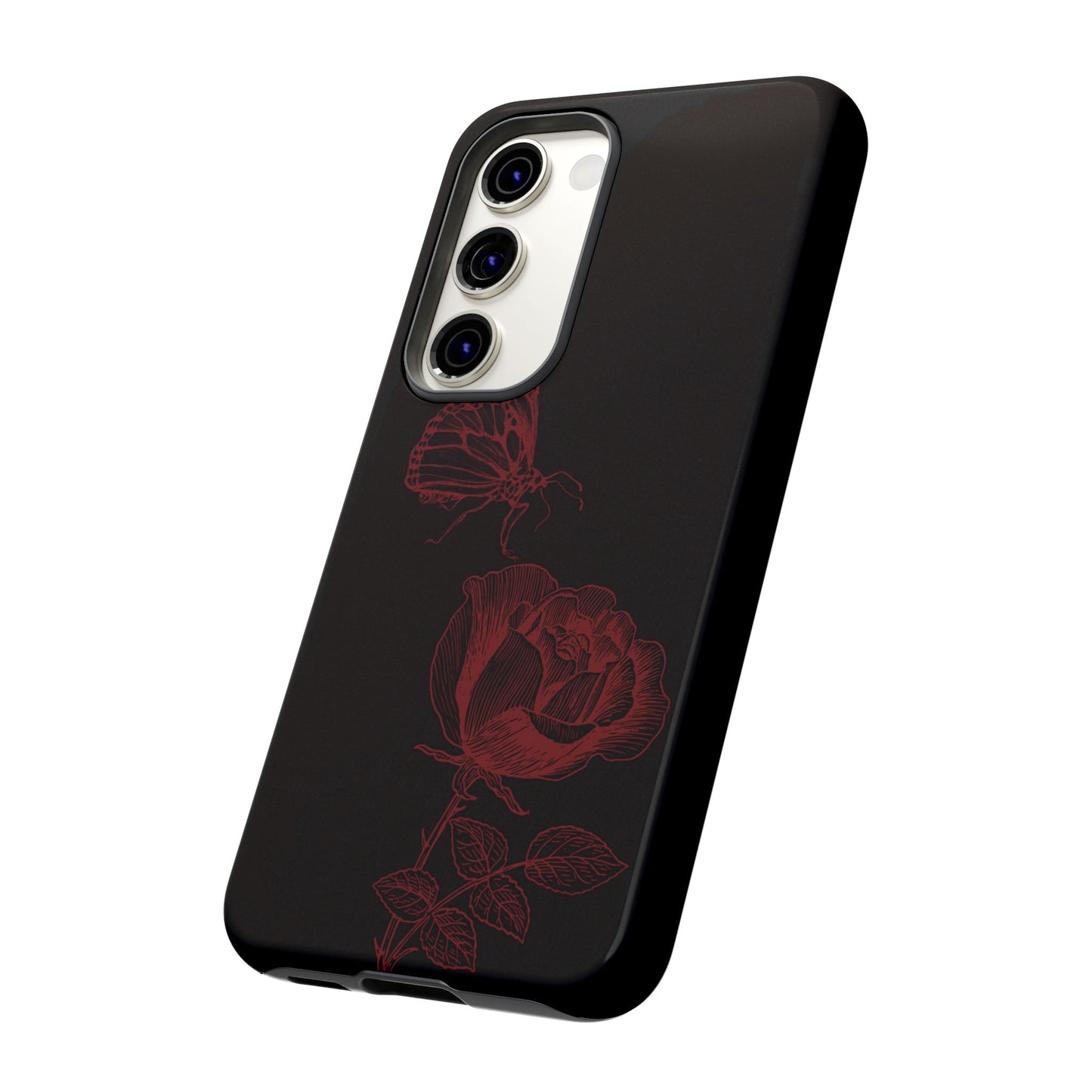 Black Rose and Butterfly Phone Case - Dark Academia Aesthetic Gothic iPhone, Galaxy and Pixel Cover