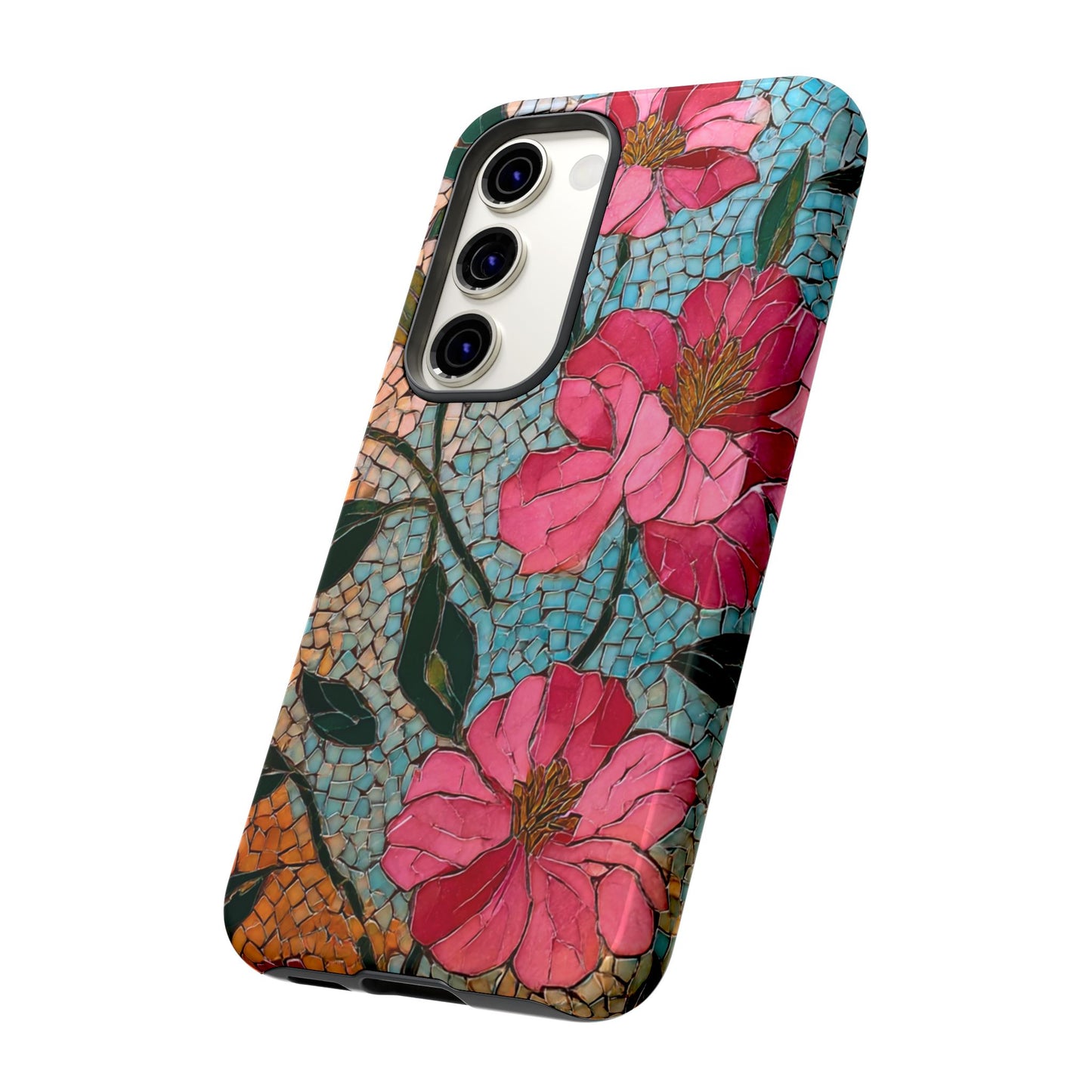 Bright Floral Mosaic Phone Case, iPhone 15 16 17 Pro Air Case, Pixel 9 Pro Cover, Samsung Galaxy 25 Pro Case