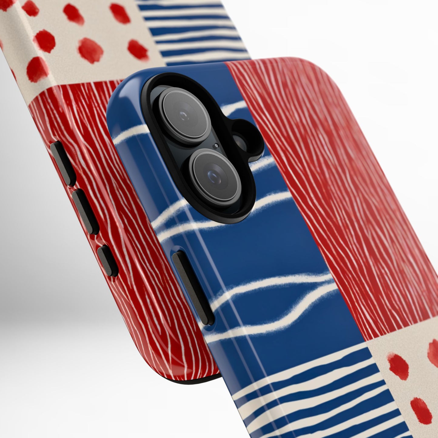 Abstract Geometric Phone Case | Red, Blue & White Pattern Cover for iPhone, Galaxy, Pixel