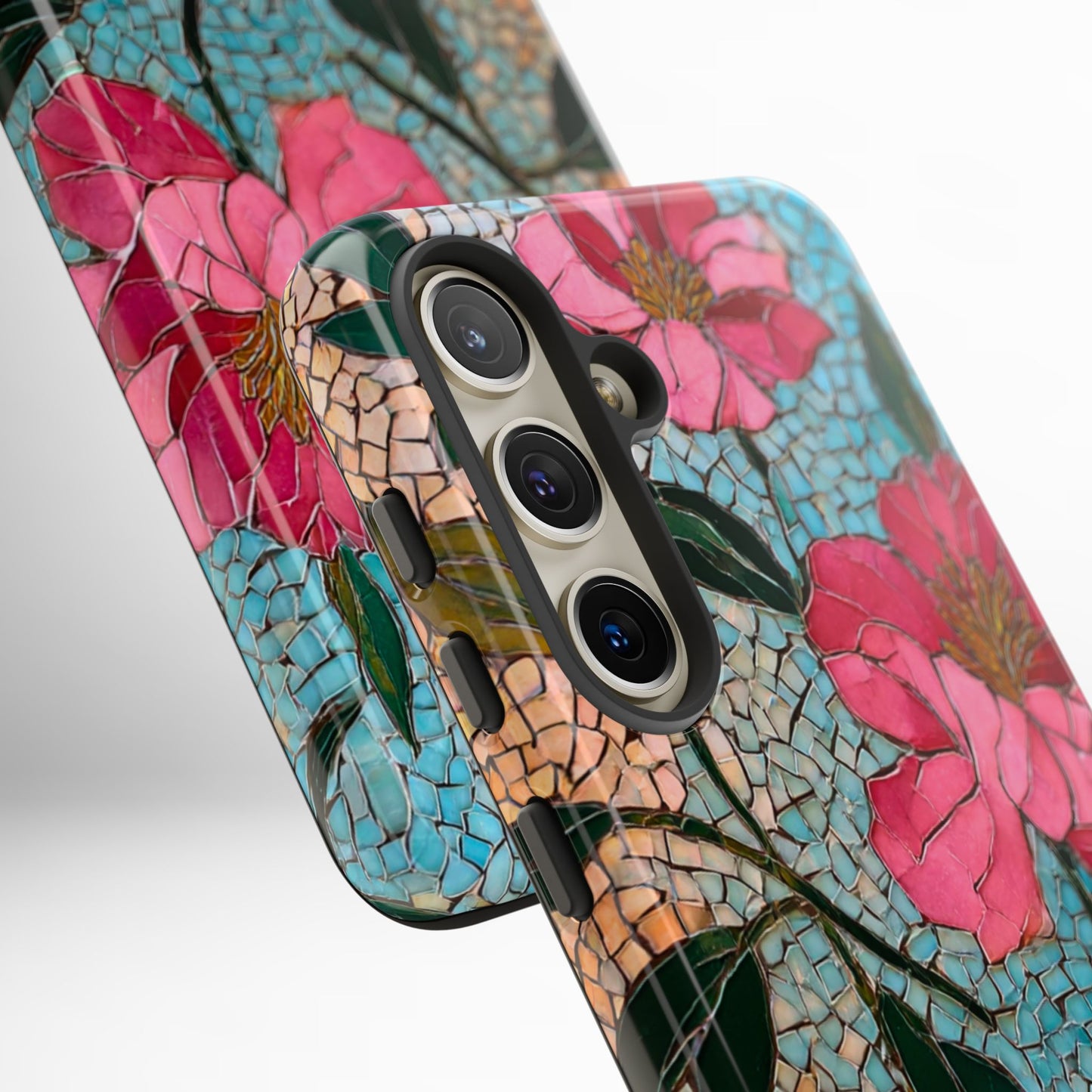 Bright Floral Mosaic Phone Case, iPhone 15 16 17 Pro Air Case, Pixel 9 Pro Cover, Samsung Galaxy 25 Pro Case
