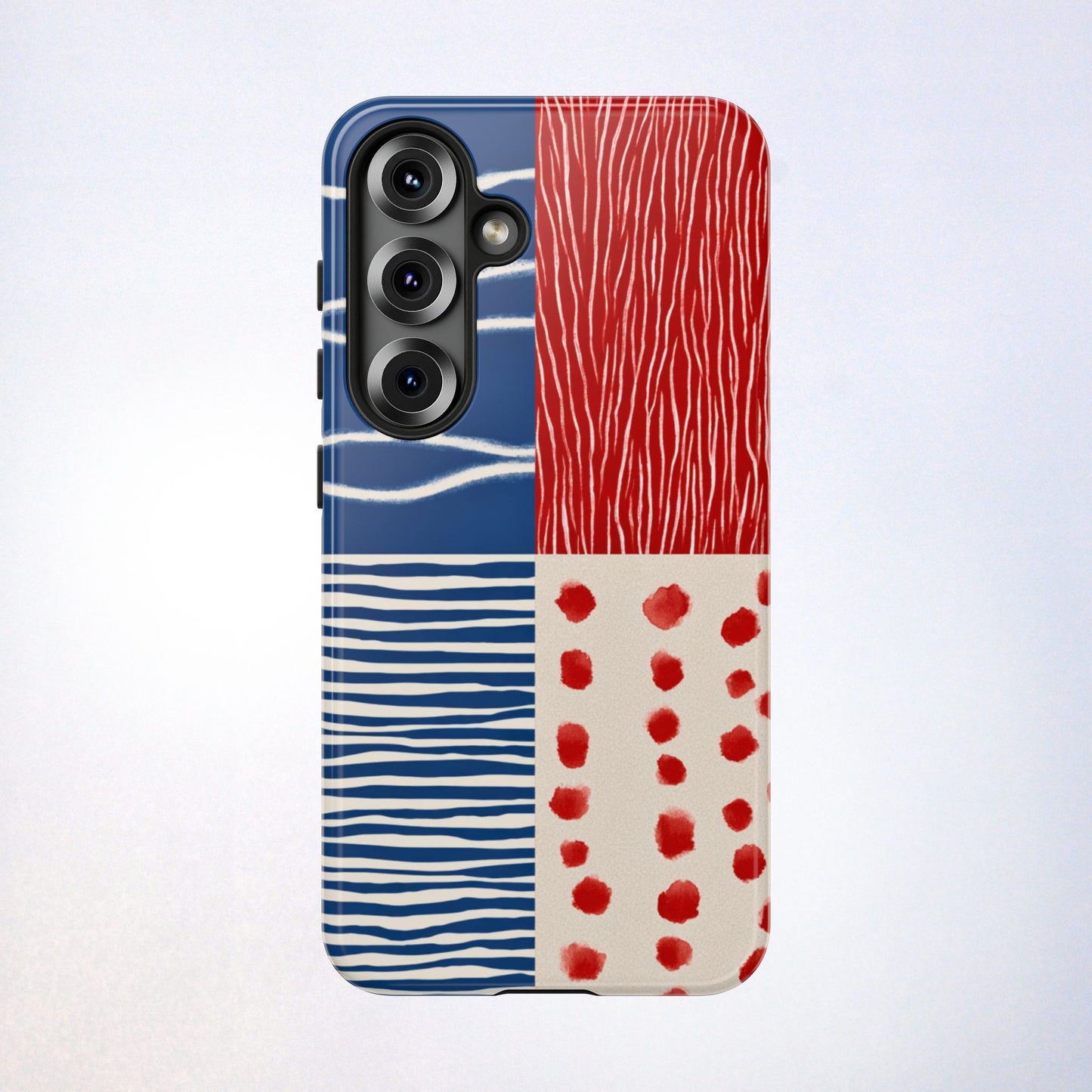 Abstract Geometric Phone Case | Red, Blue & White Pattern Cover for iPhone, Galaxy, Pixel