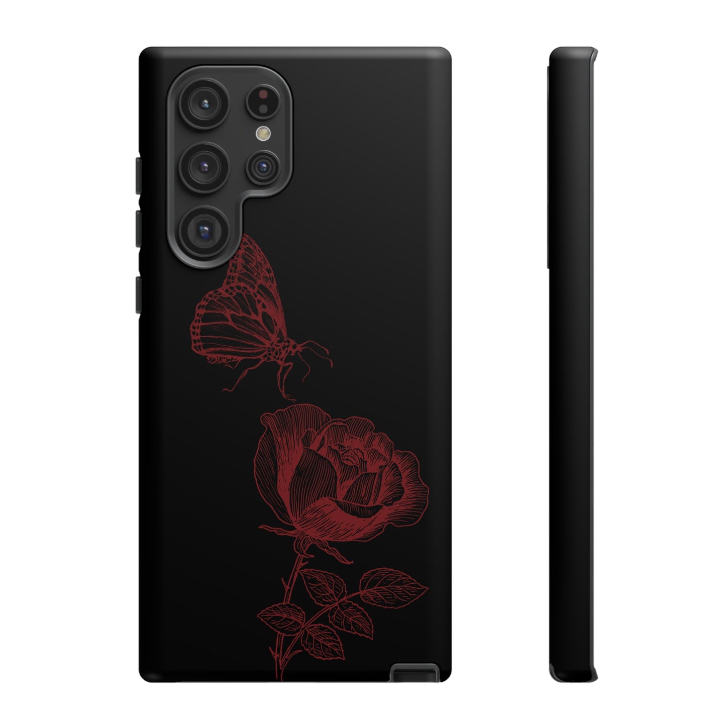 Black Rose and Butterfly Phone Case - Dark Academia Aesthetic Gothic iPhone, Galaxy and Pixel Cover