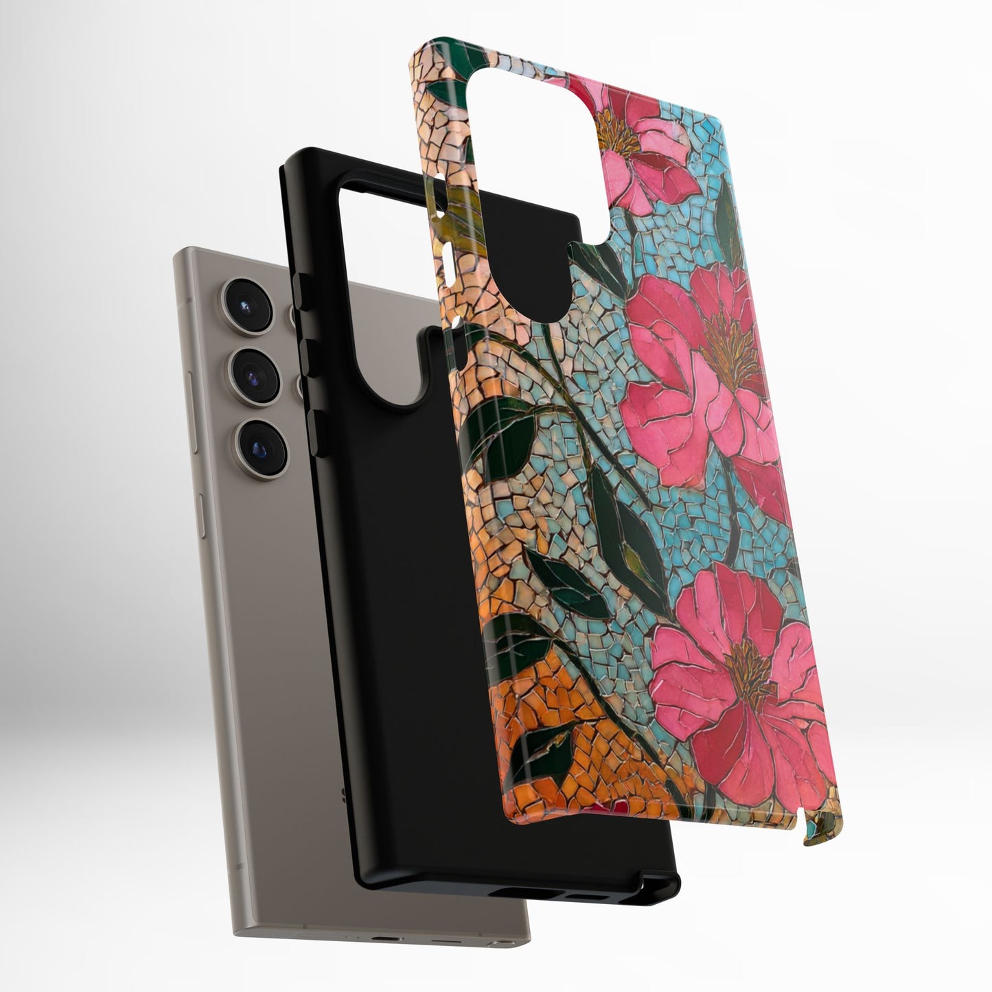 Bright Floral Mosaic Phone Case, iPhone 15 16 17 Pro Air Case, Pixel 9 Pro Cover, Samsung Galaxy 25 Pro Case