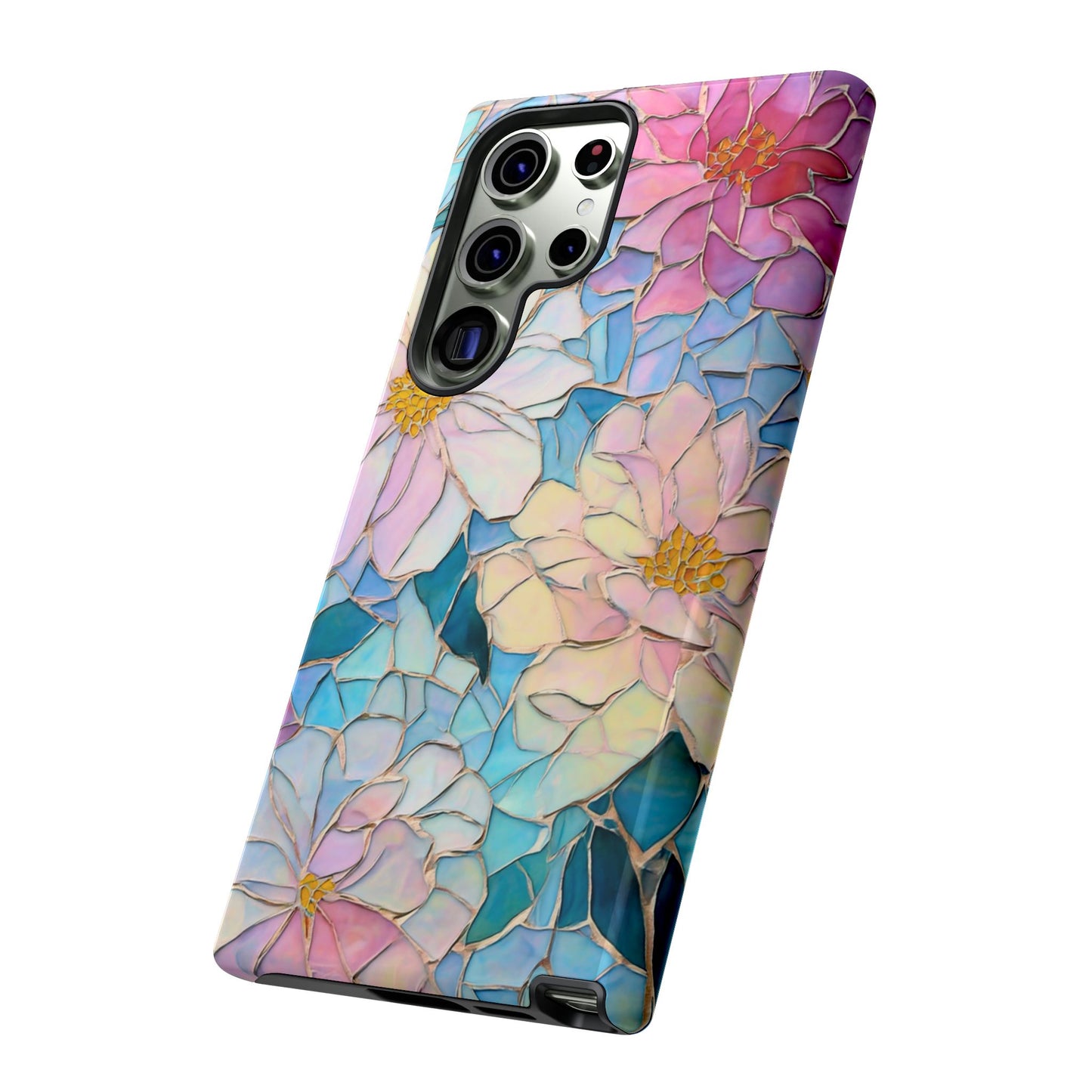 Floral Mosaic Phone Case, Colorful Flower Art Cover, Protective iPhone Samsung Pixel Case, New Phone Accessory, Gift for Friend