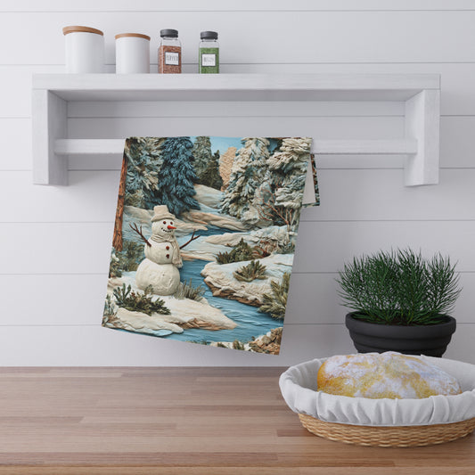 Snowman Tea Towels, Cozy Kitchen Decor, Christmas Holiday Home Gift, Seasonal Dish Drying Cloth, New Home Hostess Present, Festive Winter