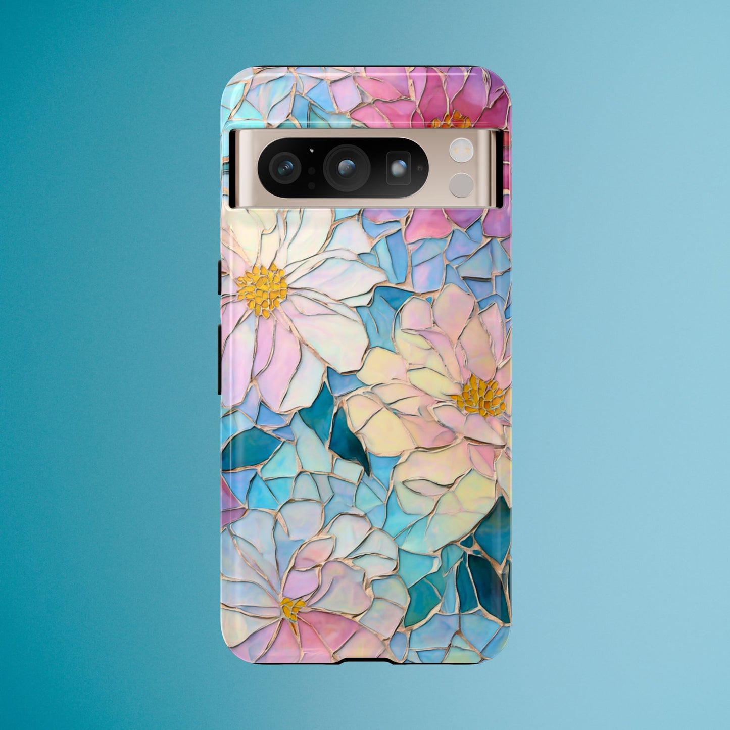 Floral Mosaic Phone Case, Colorful Flower Art Cover, Protective iPhone Samsung Pixel Case, New Phone Accessory, Gift for Friend