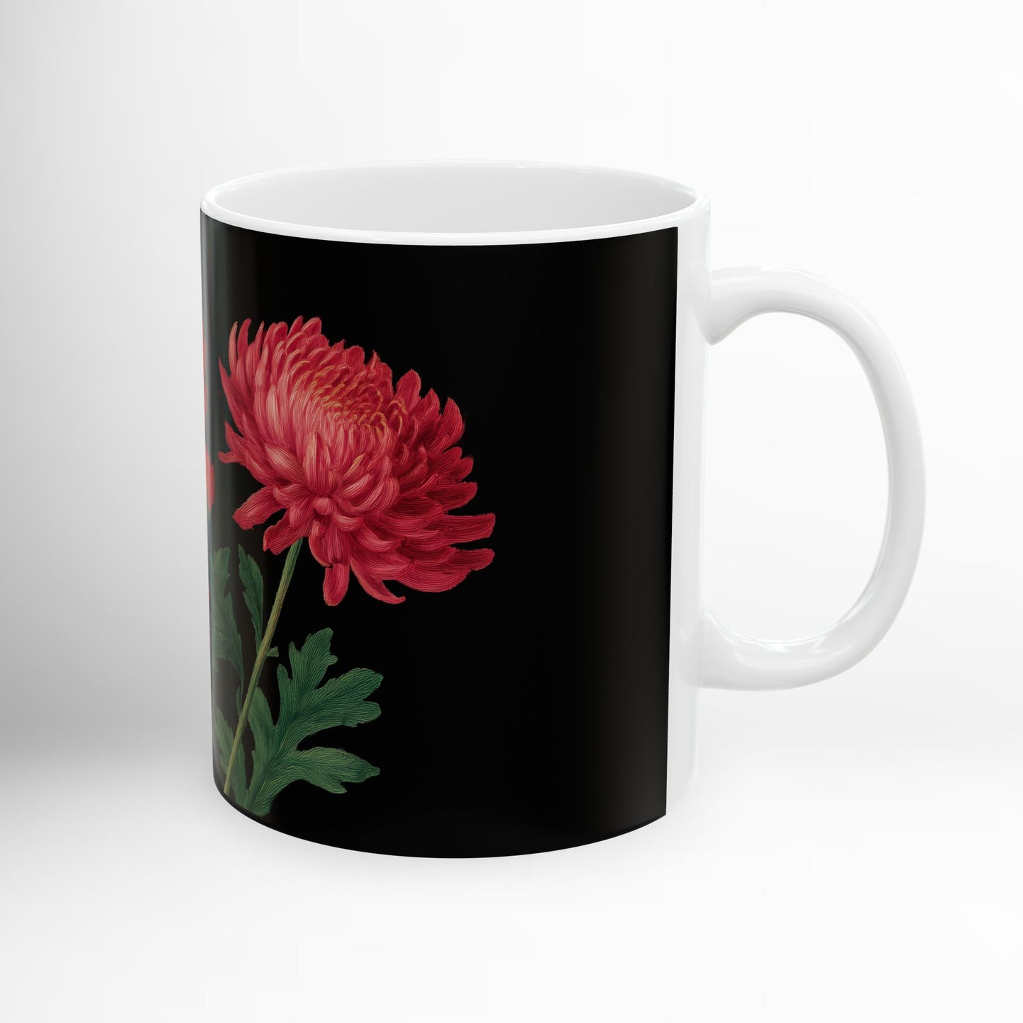Mums Flower Mug, Chrysanthemum Ceramic Coffee Cup, Botanical Floral Drinkware, Garden Lover Gift 11oz & 15oz