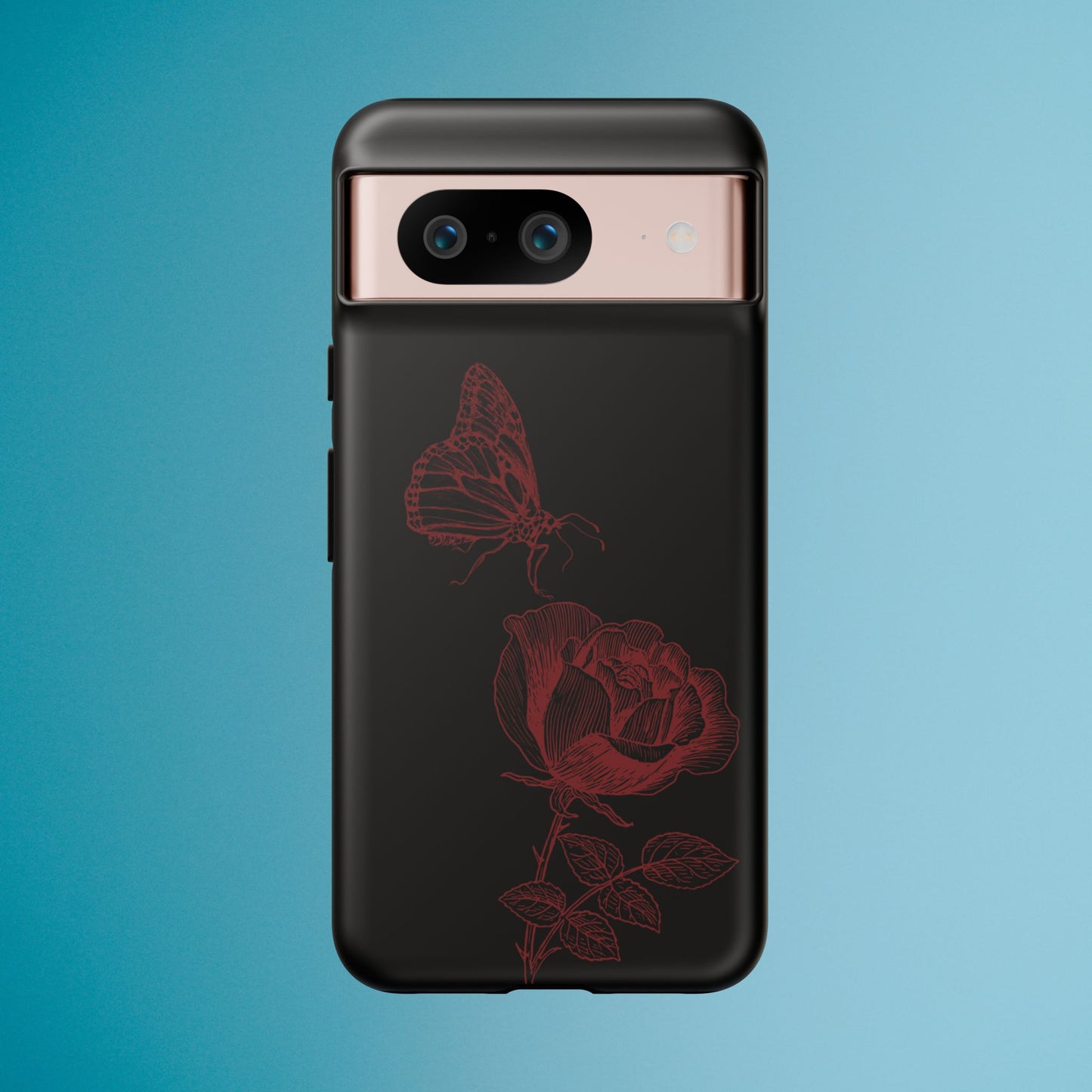 Black Rose and Butterfly Phone Case - Dark Academia Aesthetic Gothic iPhone, Galaxy and Pixel Cover