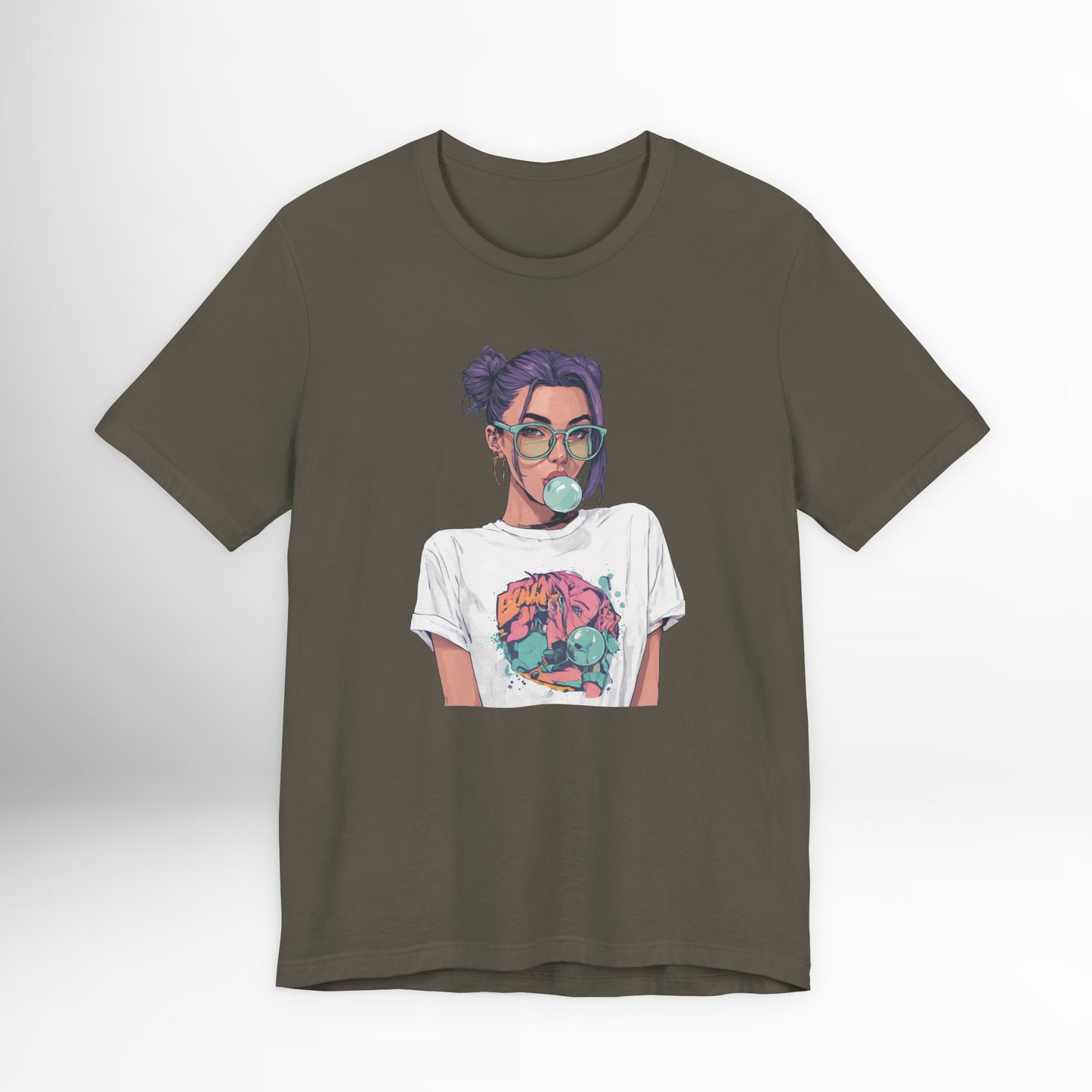 Anime Girl Graphic T Shirt, Bubblegum Pop Art Tee, Japanese Streetwear Aesthetic, Cool Manga Style Top, Gift for Anime Fans