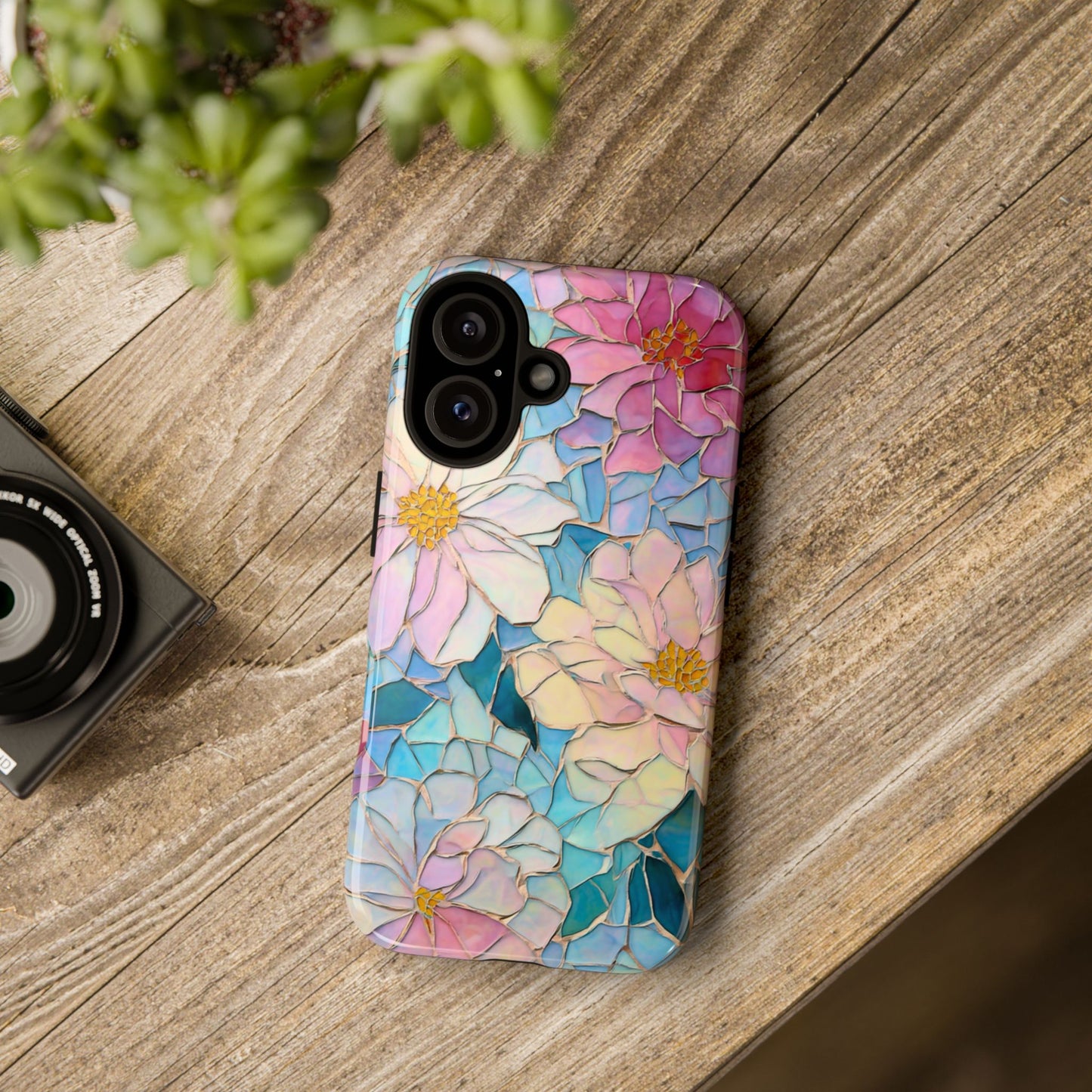 Floral Mosaic Phone Case, Colorful Flower Art Cover, Protective iPhone Samsung Pixel Case, New Phone Accessory, Gift for Friend