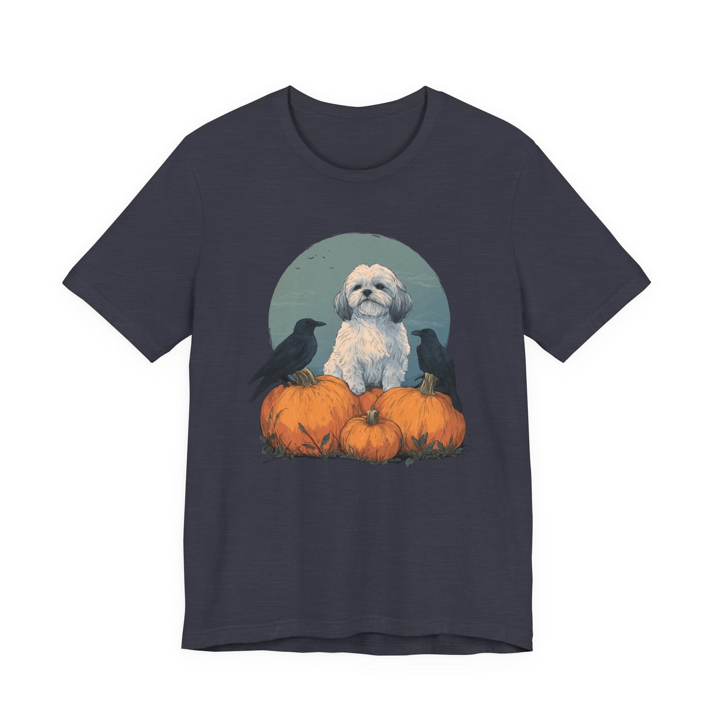 Shih Tzu T-Shirt Fall Dog & Crow Tee, Pumpkin Pet Shirt, Halloween Dog Lover Gift, Autumn Casual Top, Cute Unisex Dog Apparel