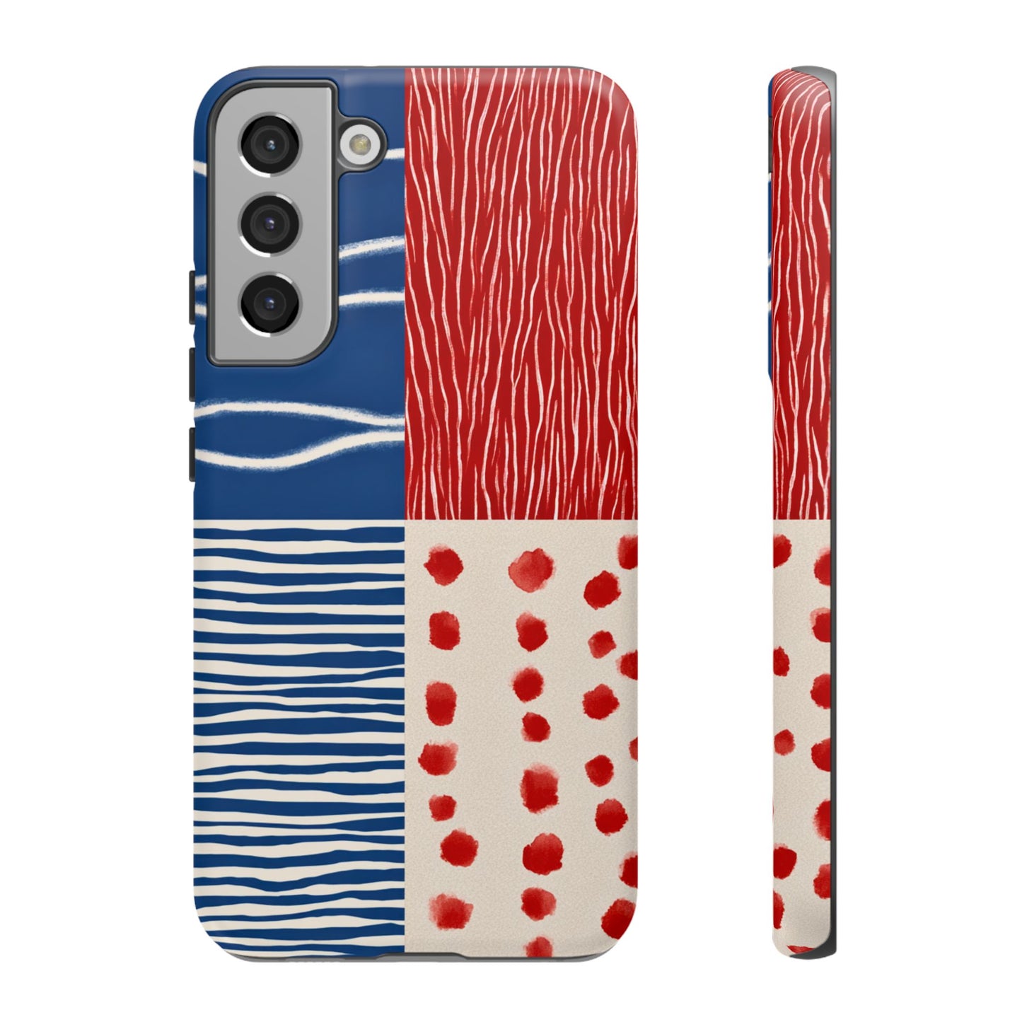 Abstract Geometric Phone Case | Red, Blue & White Pattern Cover for iPhone, Galaxy, Pixel