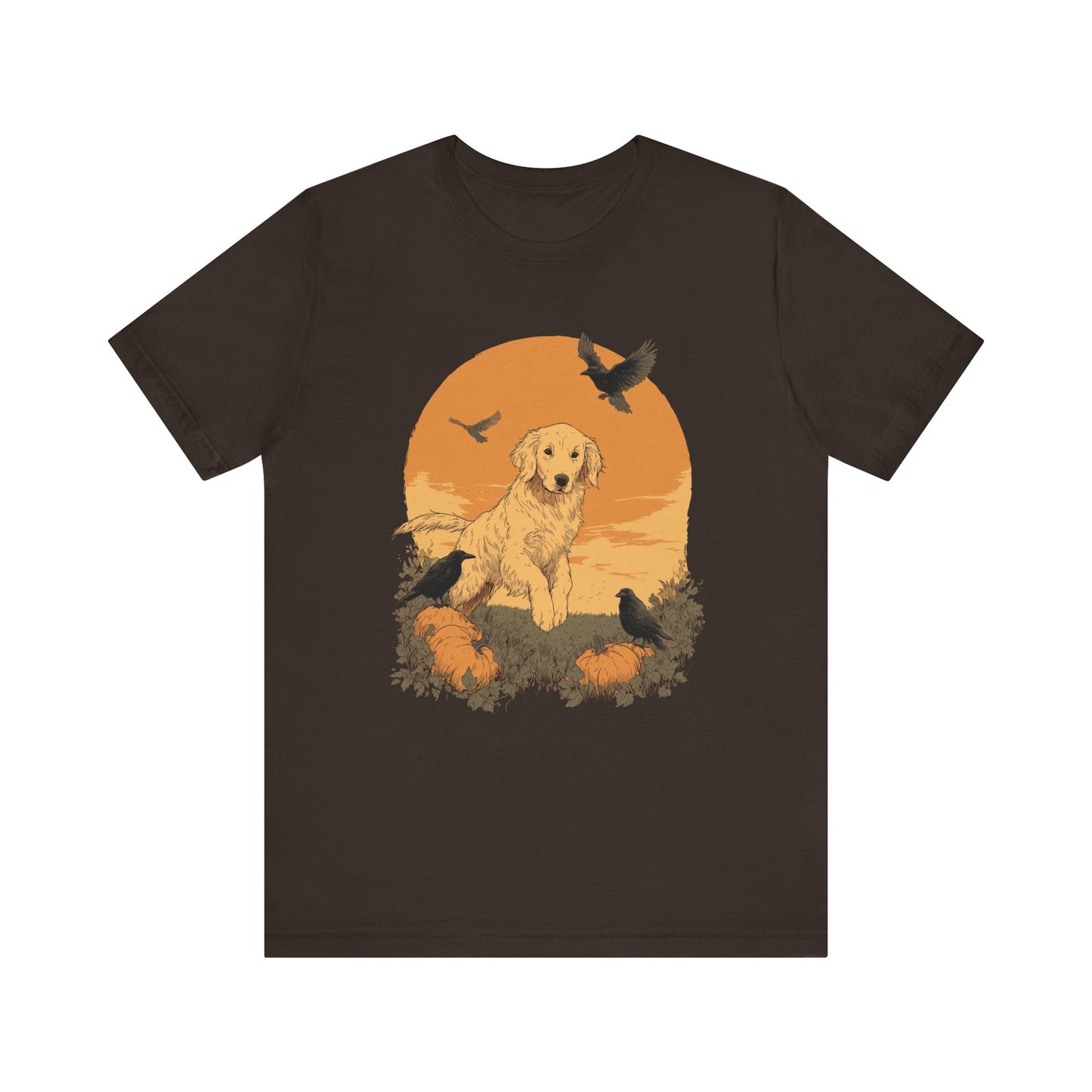 Golden Retriever Fall Shirt - Pumpkin & Crow Dog Tee, Autumn Pet Lover Gift, Halloween Cozy Graphic T-Shirt, Dog Mom Outfit