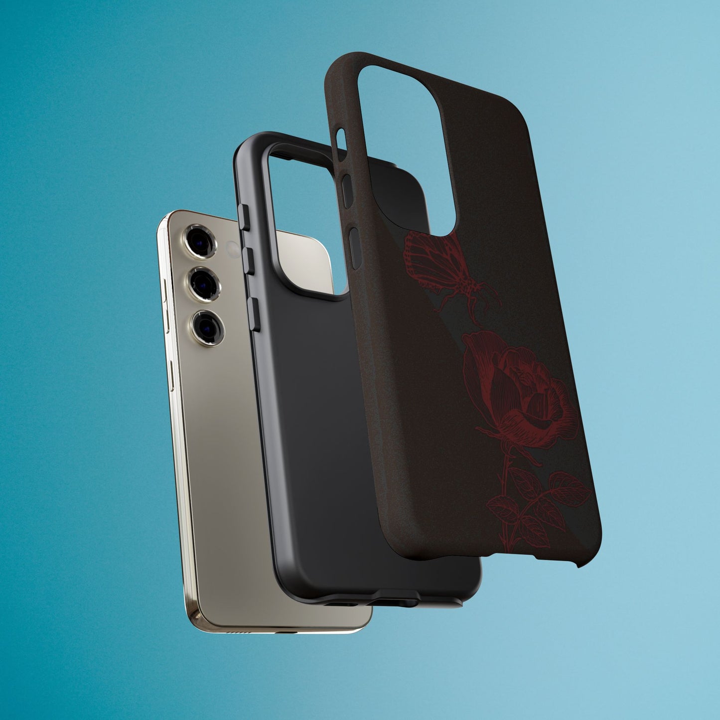 Black Rose and Butterfly Phone Case - Dark Academia Aesthetic Gothic iPhone, Galaxy and Pixel Cover