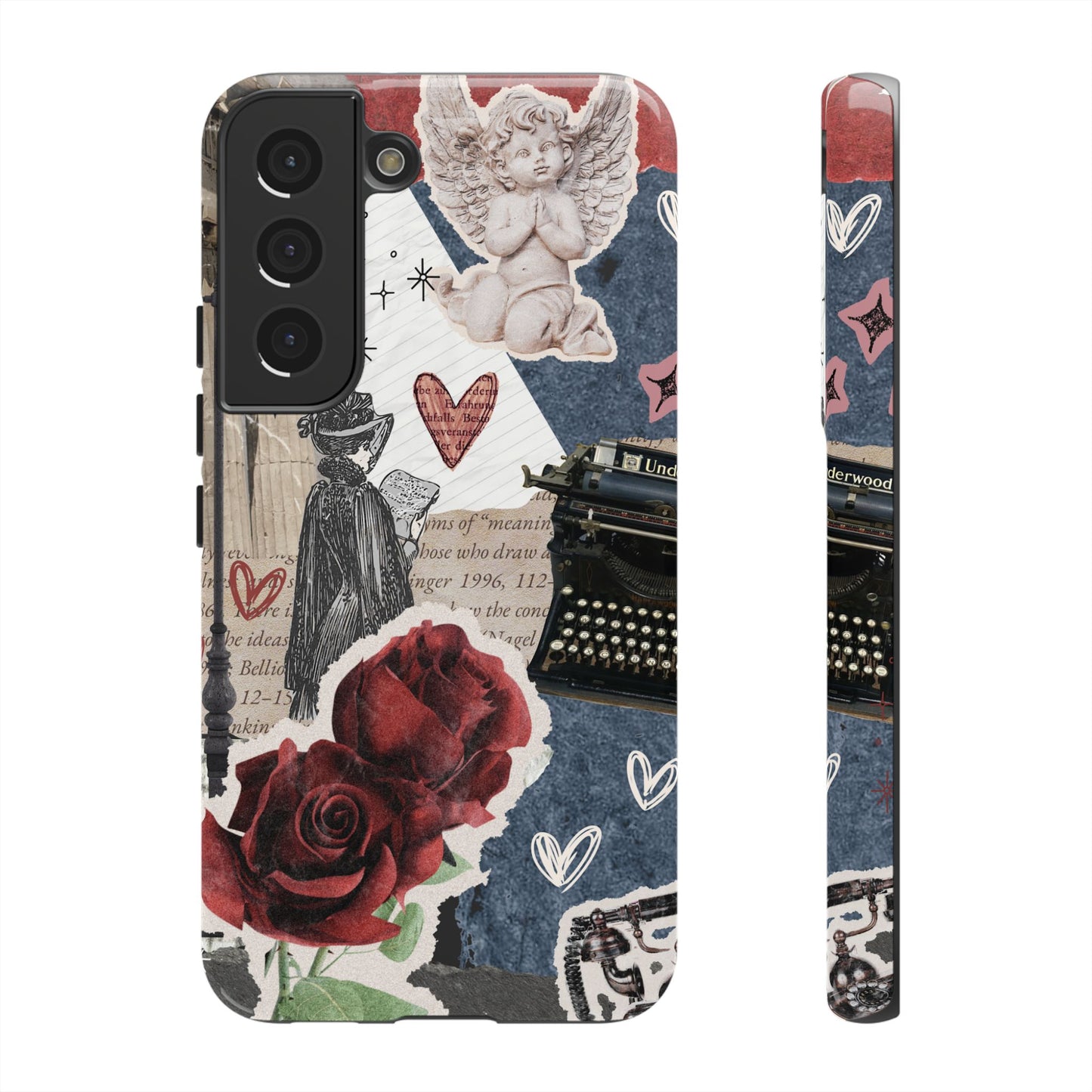 Romantic Collage Phone Case, Vintage Rose Paris Design, Gothic Aesthetic iPhone Samsung Pixel Cover, Bookish Gift