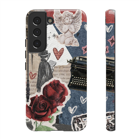 Romantic Collage Phone Case, Vintage Rose Paris Design, Gothic Aesthetic iPhone Samsung Pixel Cover, Bookish Gift