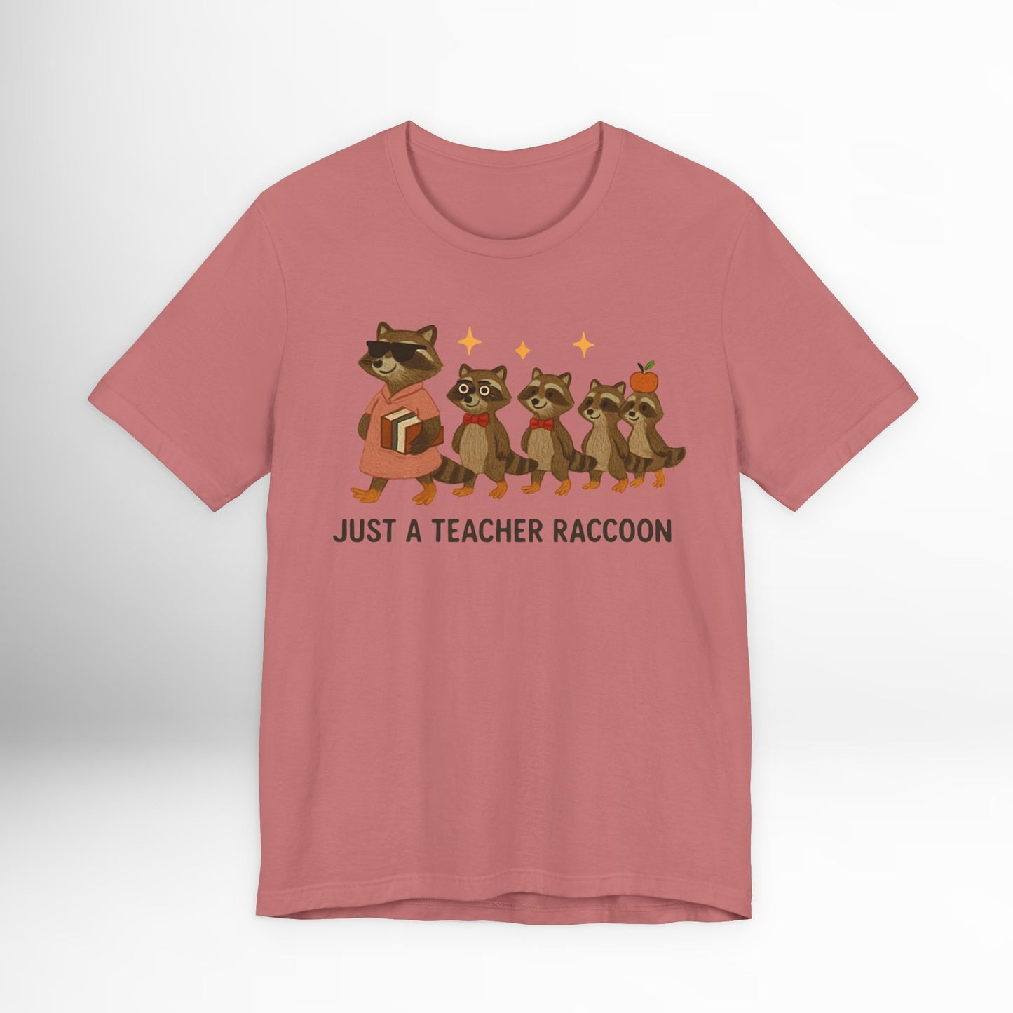 Just a Teacher Raccoon T-Shirt Cute Funny Teacher Graphic Tee, Back to School Raccoon Shirt
