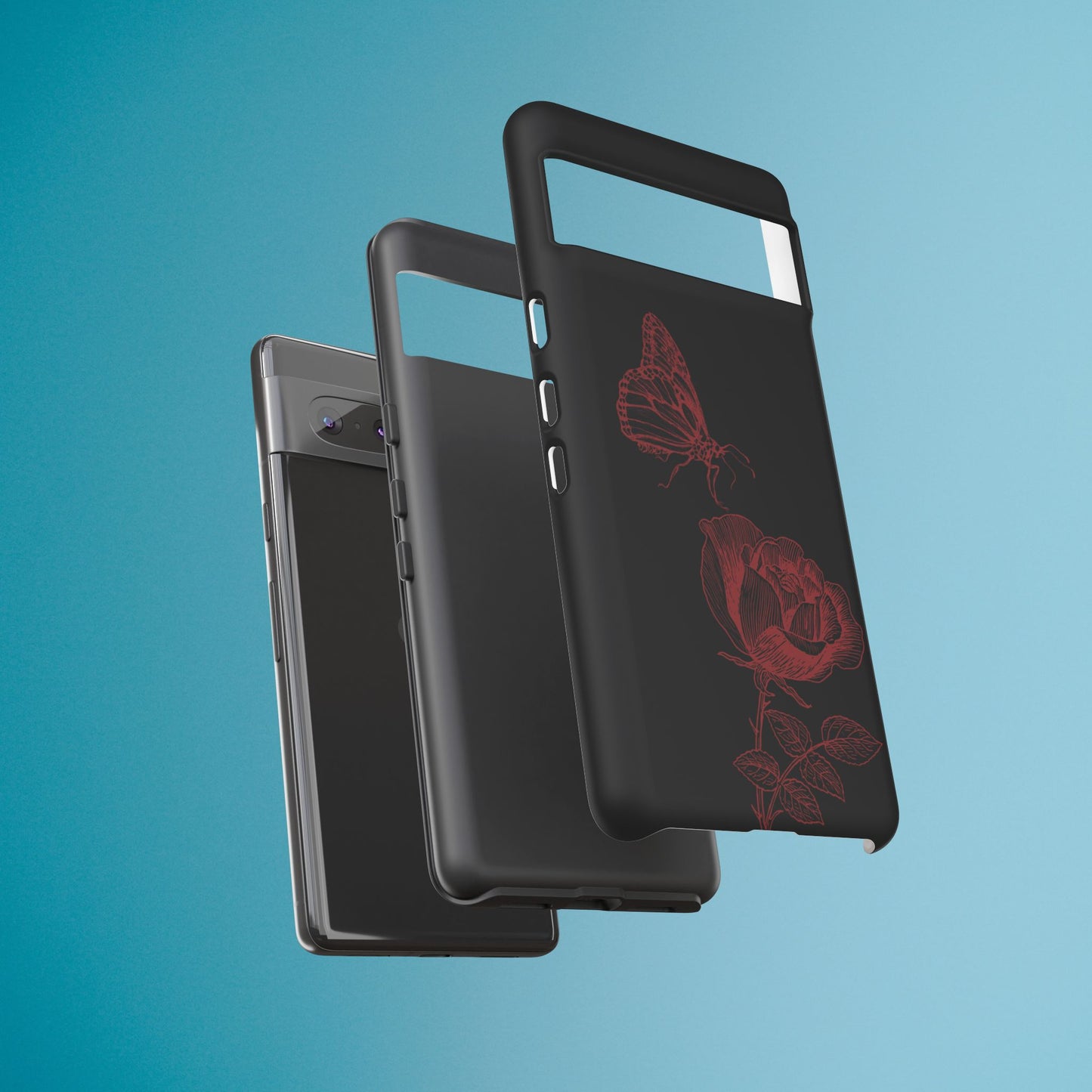 Black Rose and Butterfly Phone Case - Dark Academia Aesthetic Gothic iPhone, Galaxy and Pixel Cover