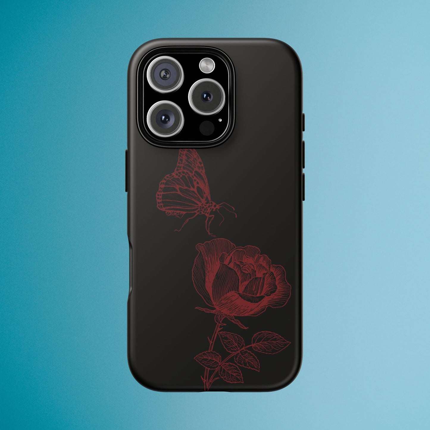 Black Rose and Butterfly Phone Case - Dark Academia Aesthetic Gothic iPhone, Galaxy and Pixel Cover