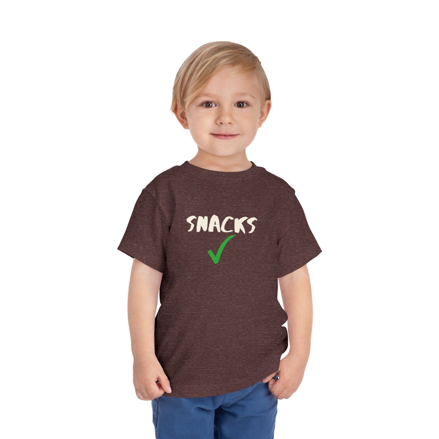 Snacks Toddler Shirt - Funny Green Checkmark Cotton Tee (2T-5T)