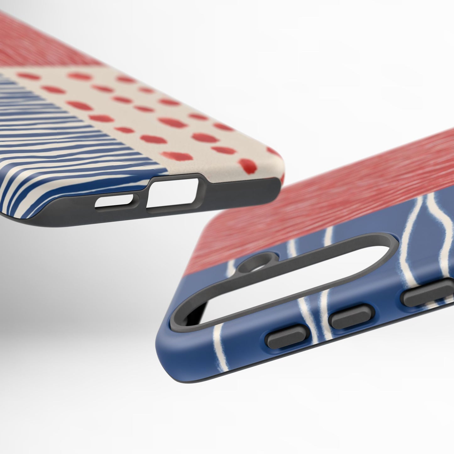 Abstract Geometric Phone Case | Red, Blue & White Pattern Cover for iPhone, Galaxy, Pixel