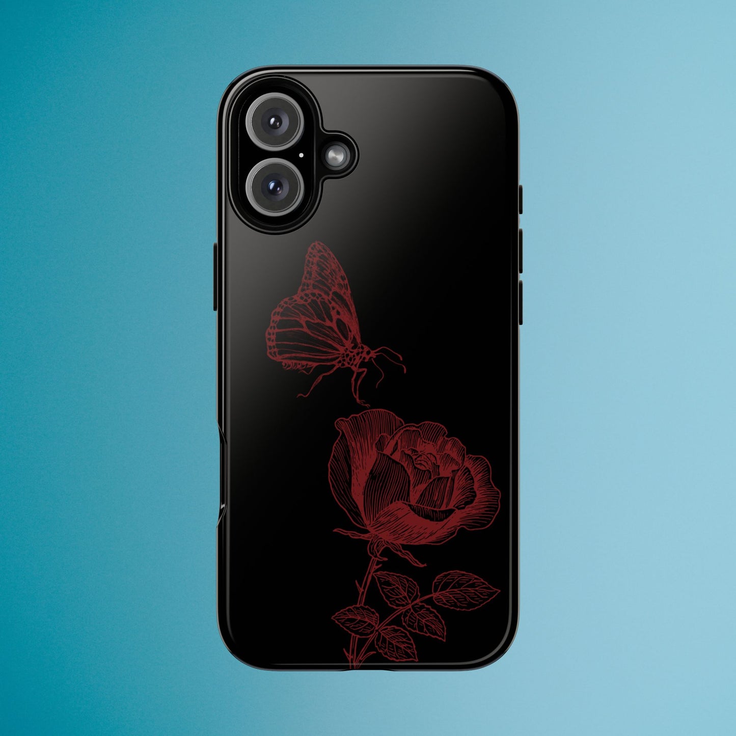 Black Rose and Butterfly Phone Case - Dark Academia Aesthetic Gothic iPhone, Galaxy and Pixel Cover