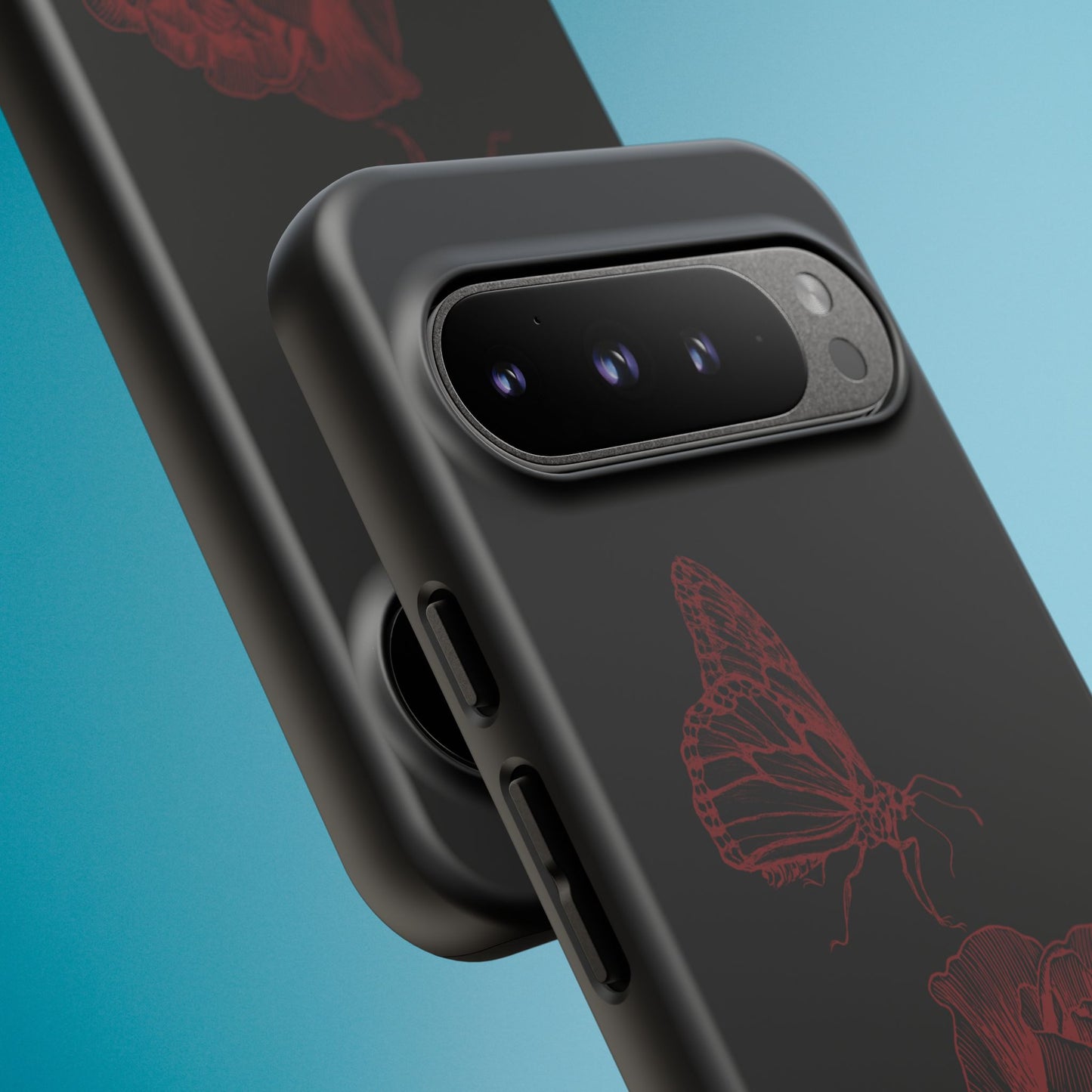 Black Rose and Butterfly Phone Case - Dark Academia Aesthetic Gothic iPhone, Galaxy and Pixel Cover