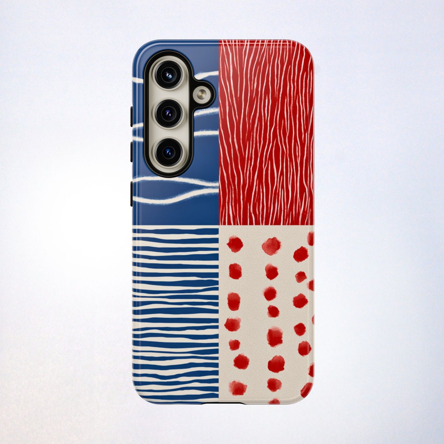 Abstract Geometric Phone Case | Red, Blue & White Pattern Cover for iPhone, Galaxy, Pixel