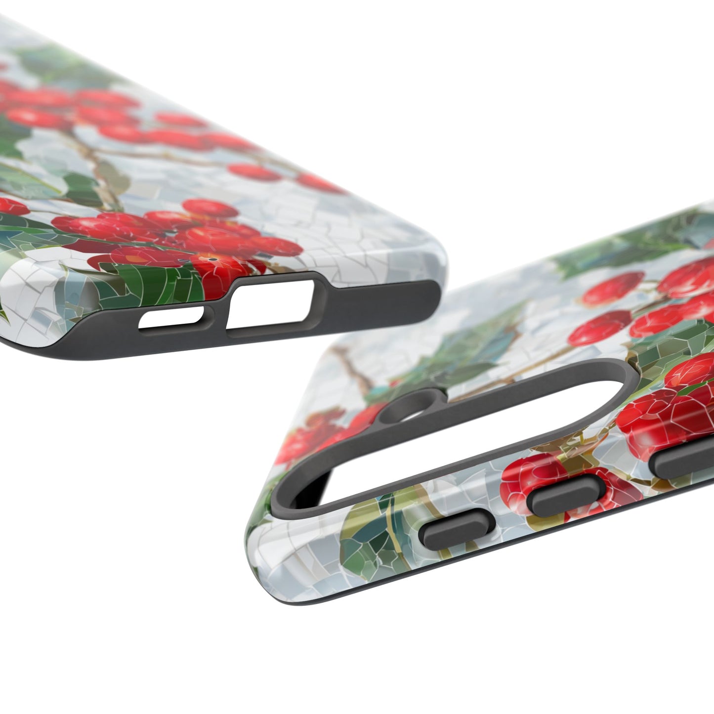 Holly Berry Phone Case, Christmas Mosaic Design, Winter Botanical Cover for iPhone Samsung Pixel
