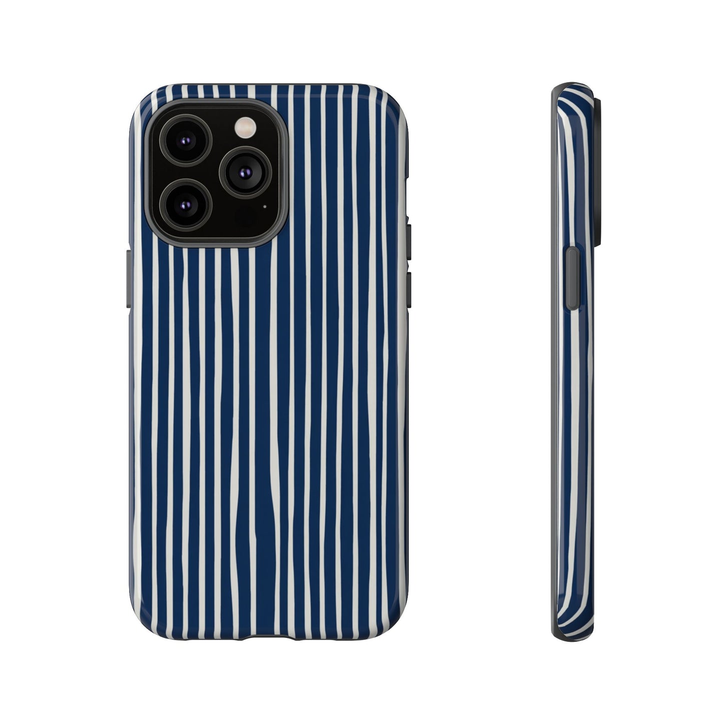 Navy Striped Phone Case | Minimalist Blue and White Stripe Design, Nautical Aesthetic Protective Cover