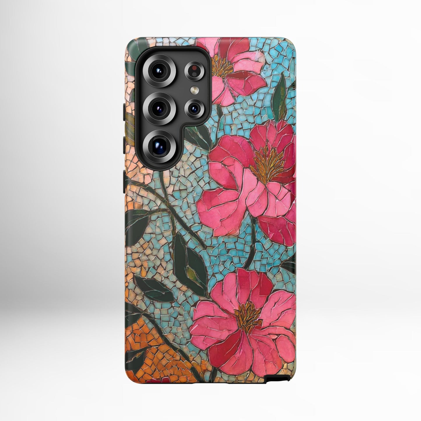 Bright Floral Mosaic Phone Case, iPhone 15 16 17 Pro Air Case, Pixel 9 Pro Cover, Samsung Galaxy 25 Pro Case