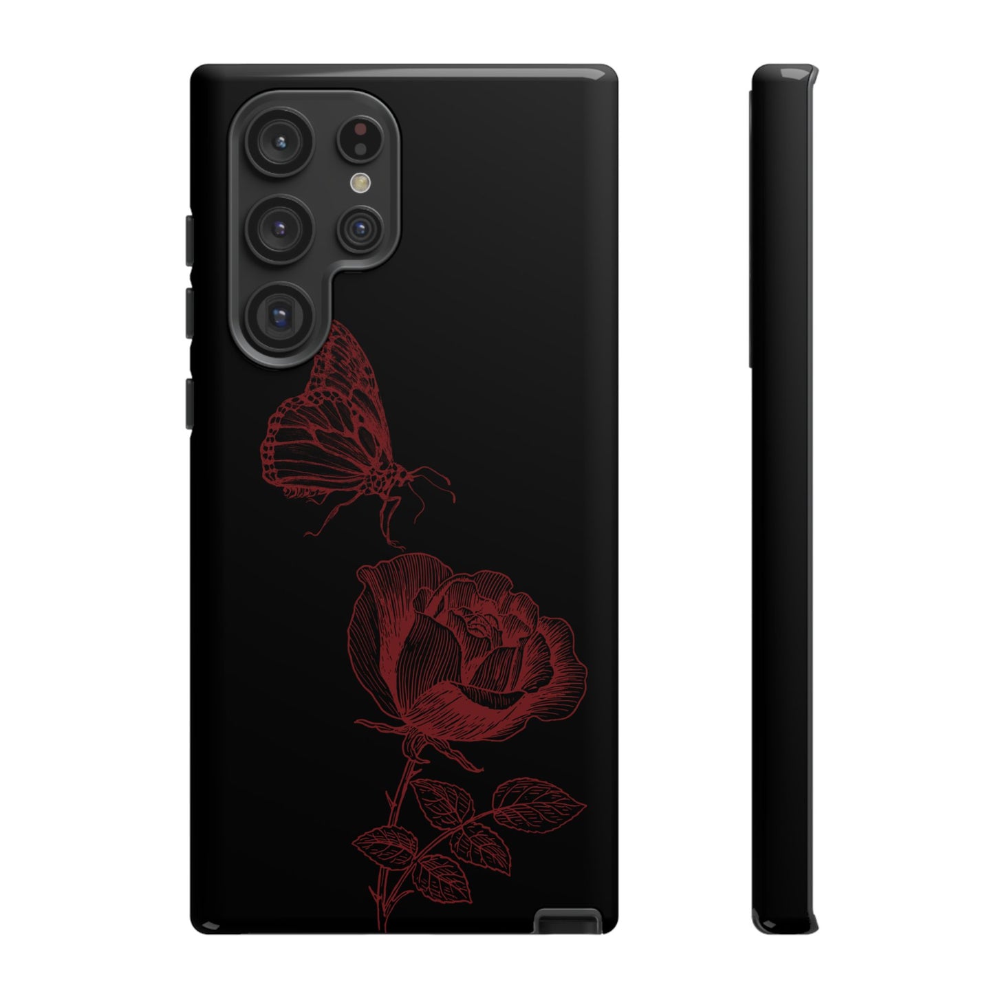 Black Rose and Butterfly Phone Case - Dark Academia Aesthetic Gothic iPhone, Galaxy and Pixel Cover