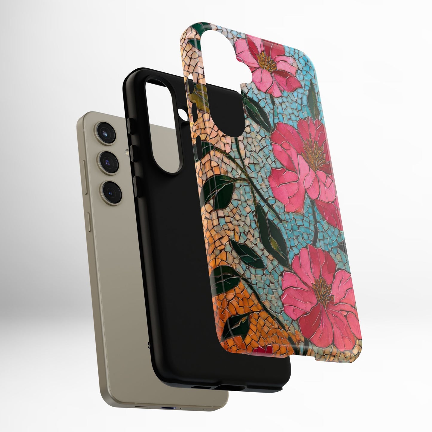 Bright Floral Mosaic Phone Case, iPhone 15 16 17 Pro Air Case, Pixel 9 Pro Cover, Samsung Galaxy 25 Pro Case