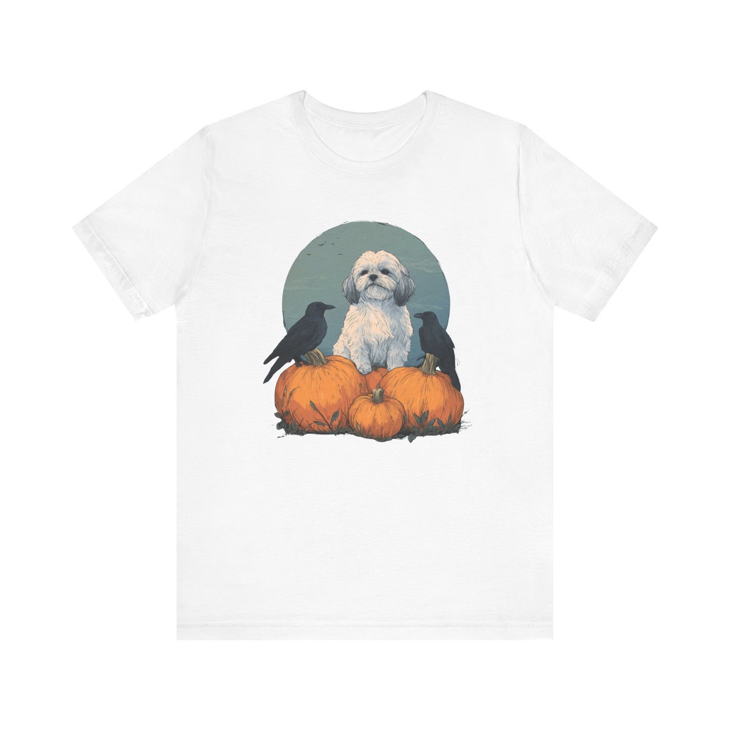 Shih Tzu T-Shirt Fall Dog & Crow Tee, Pumpkin Pet Shirt, Halloween Dog Lover Gift, Autumn Casual Top, Cute Unisex Dog Apparel