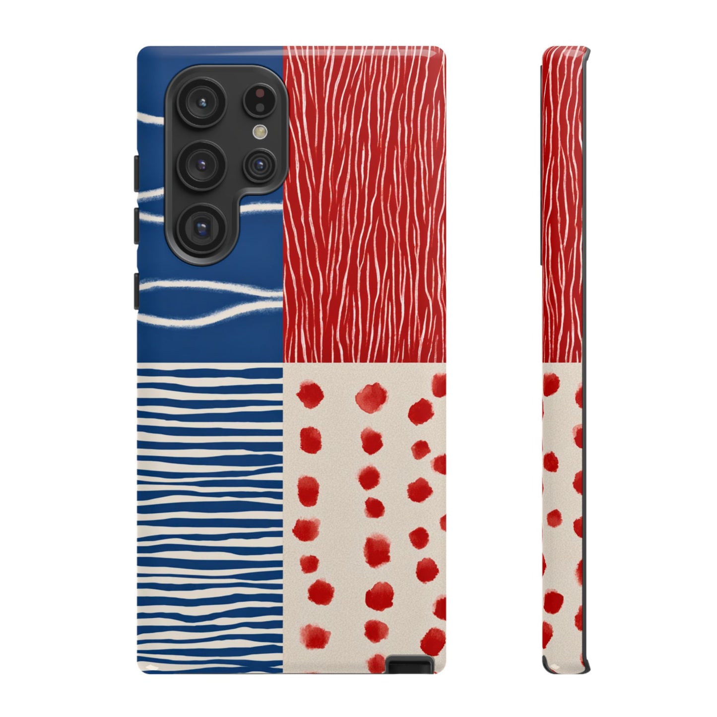 Abstract Geometric Phone Case | Red, Blue & White Pattern Cover for iPhone, Galaxy, Pixel