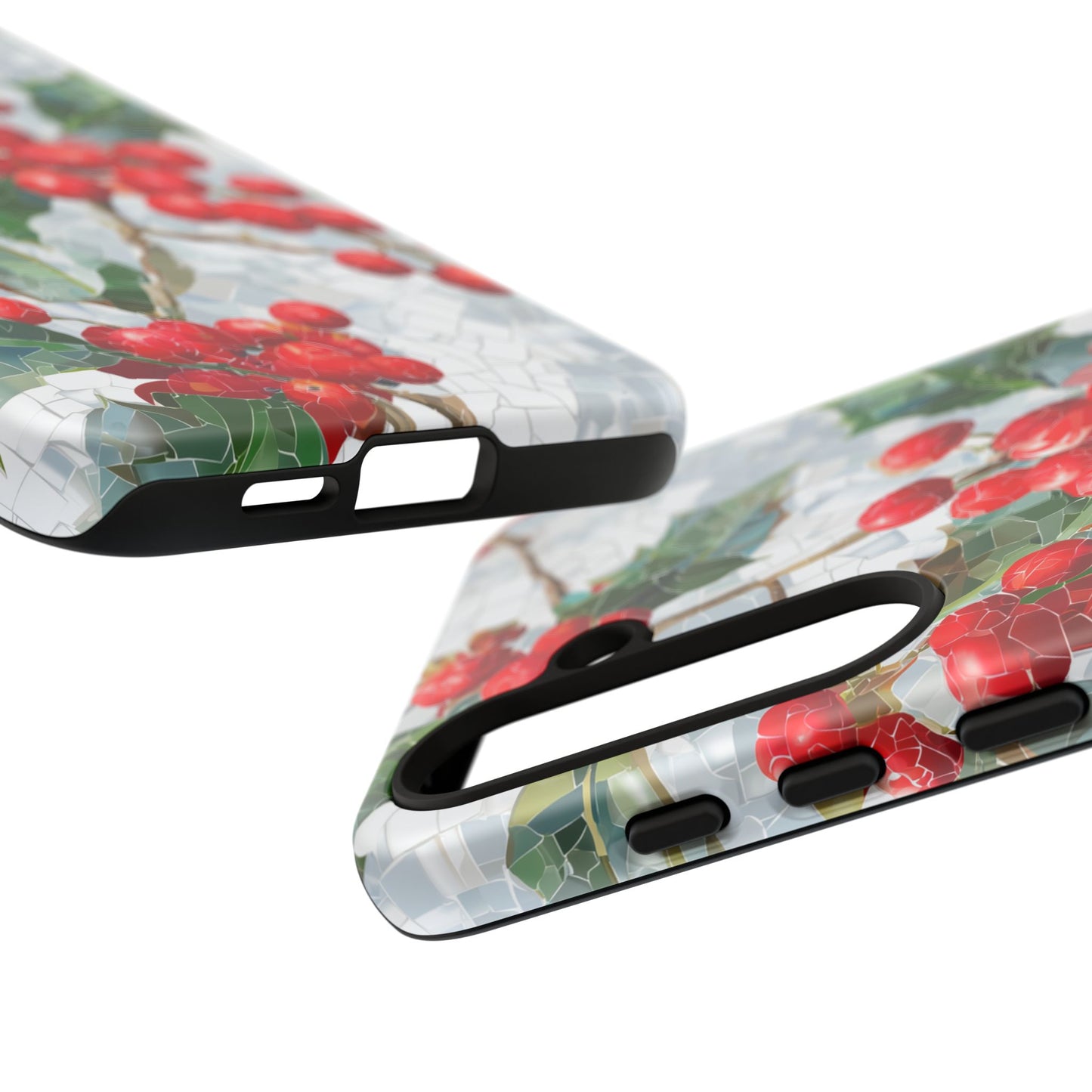Holly Berry Phone Case, Christmas Mosaic Design, Winter Botanical Cover for iPhone Samsung Pixel