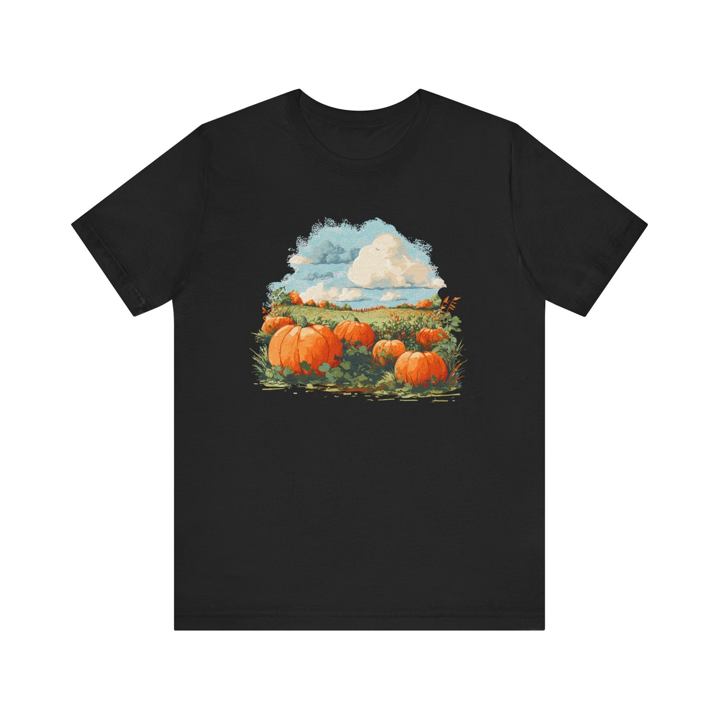 Pumpkin Patch Scenic T-Shirt Fall Harvest Graphic Tee, Cozy Autumn Farm Shirt, Country Landscape Pumpkin Field Top